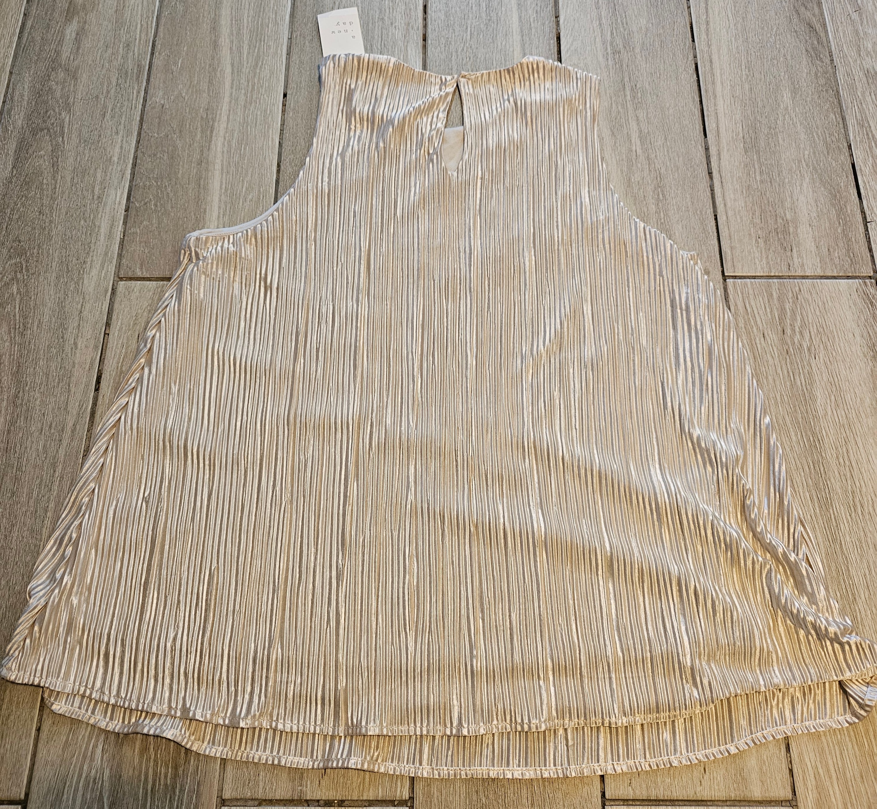 A New Day Metallic Pleated Tank Top β Champagne Gold β Size Large (NWT)