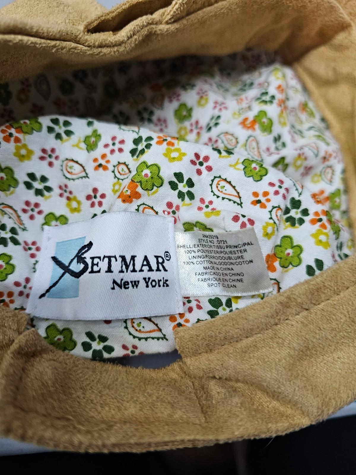 Betmar New York Tan Suede Newsboy Cap Vintage Style with Floral Lining