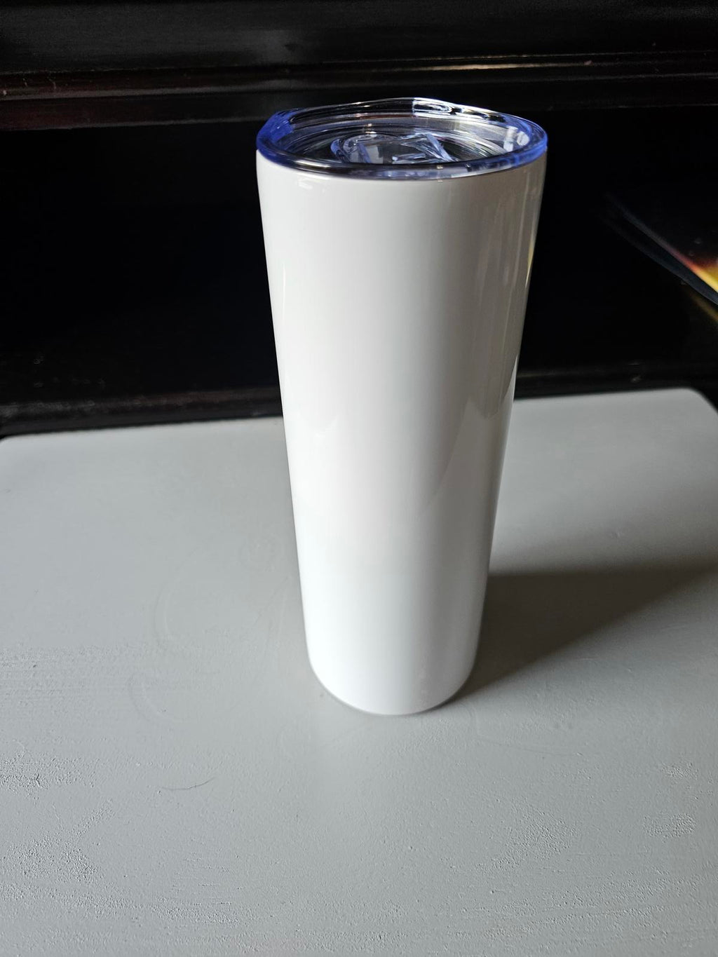 20oz Sublimation Skinny Tumbler – White Stainless Steel with Clear Lid