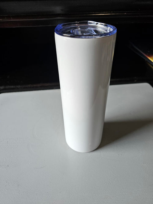 20oz Sublimation Skinny Tumbler – White Stainless Steel with Clear Lid
