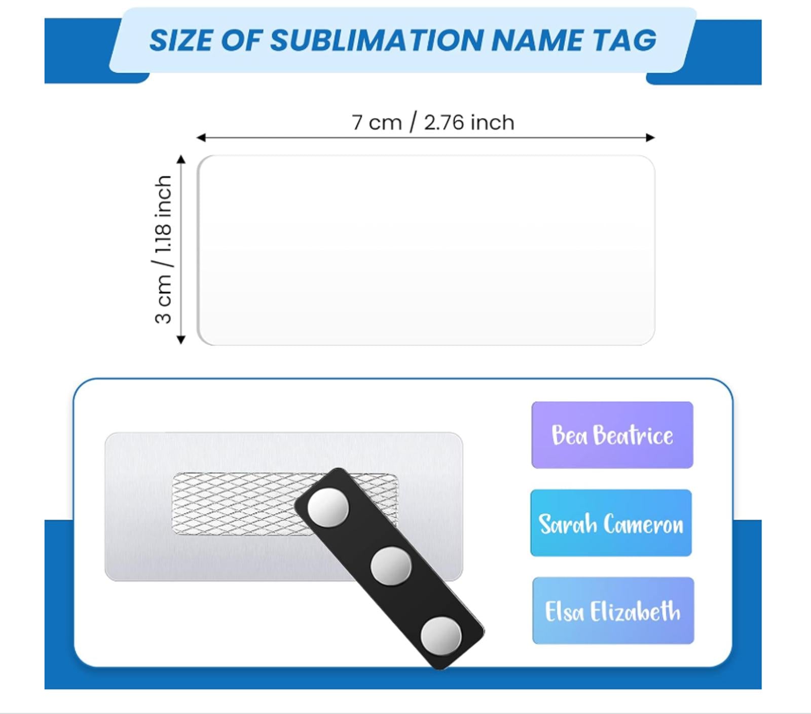 Sublimation Name Tag Blanks – 1x3” Metal Magnetic Badges with Round Edges – DIY Custom