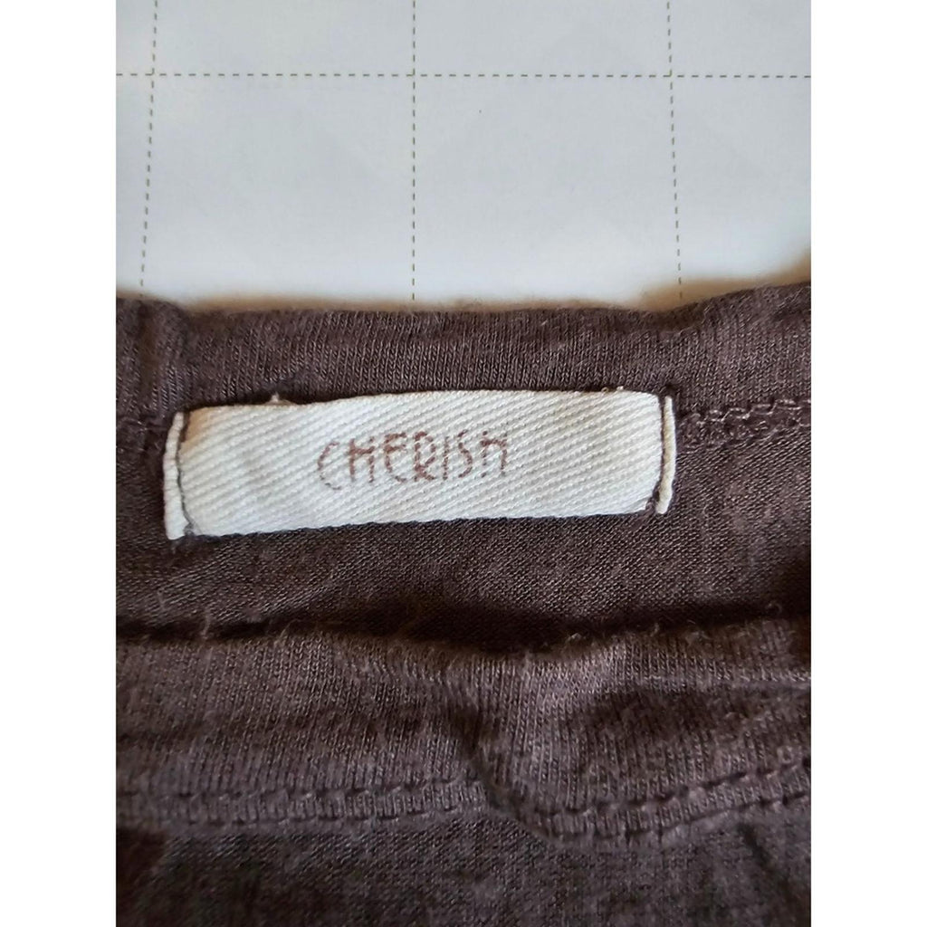 Cherish Brown Lace Up Long Sleeve Top Women's Medium