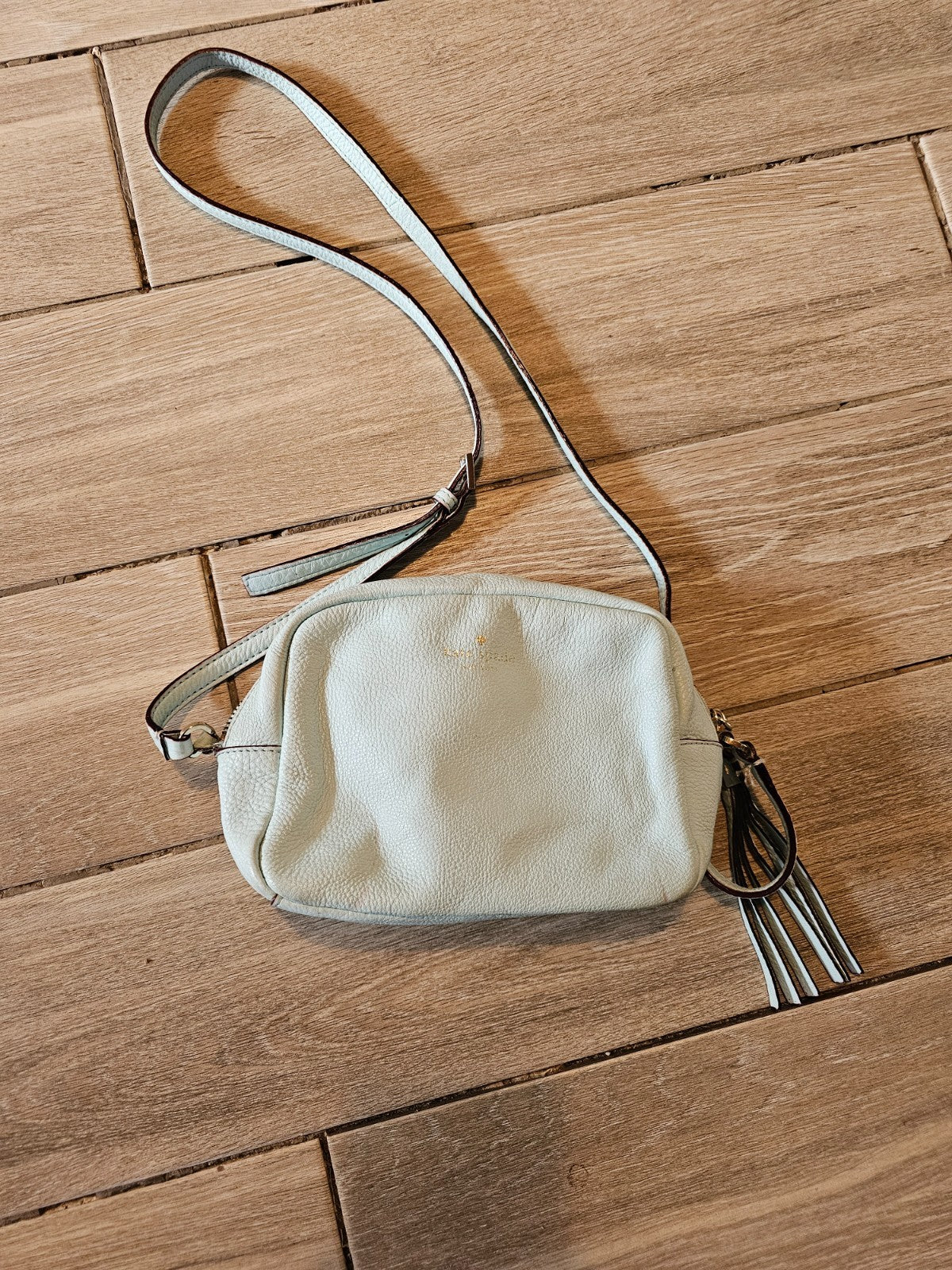 Kate Spade New York Crossbody Bag Light Blue Pebbled Leather Adjustable Strap