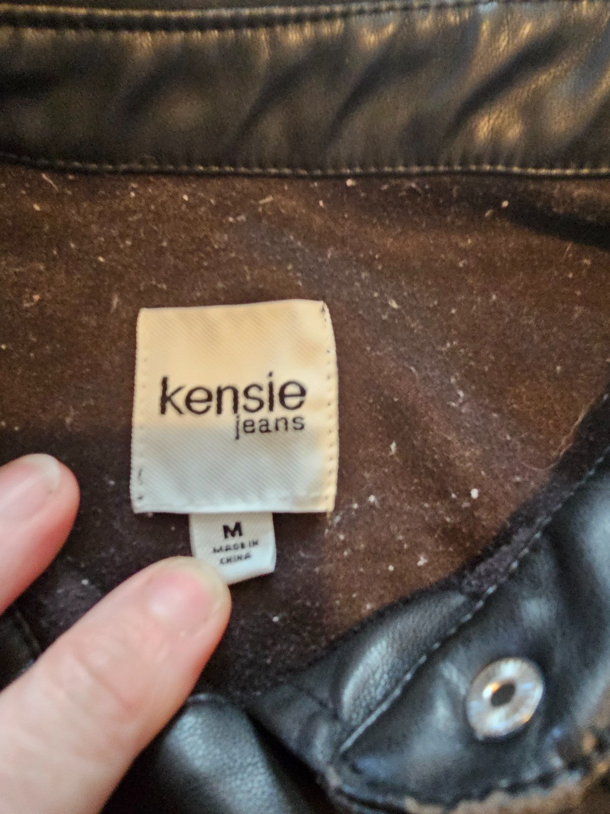 Kensie Jeans Faux Leather Button-Up Shirt Jacket – Black – Women’s Medium