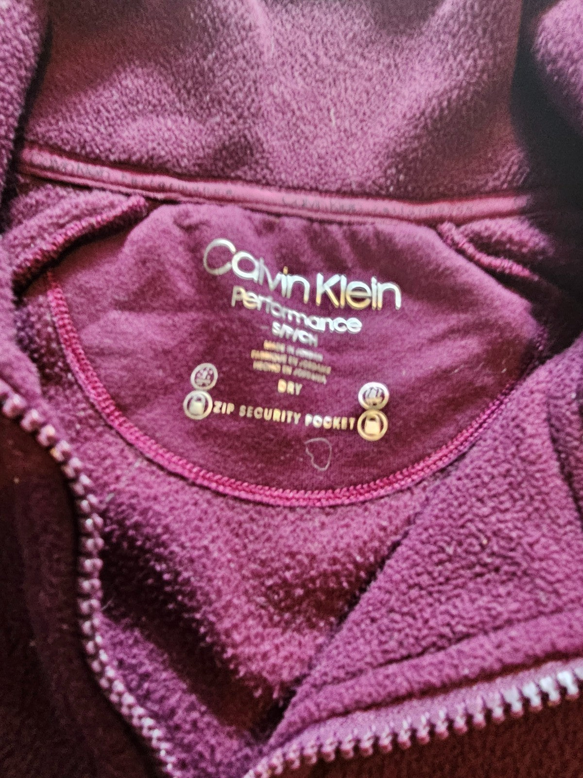 NWT Calvin Klein Performance Jacket Womens Small Purple Full Zip Fleece Pockets