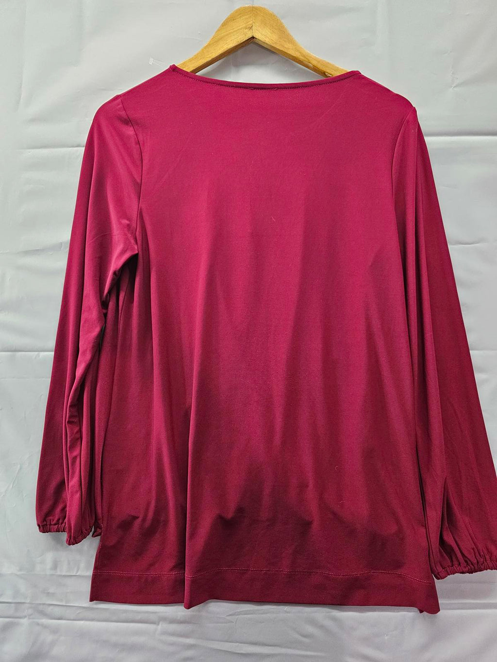 Anne Klein Burgundy Faux Wrap Top Gold Tree Accent Long Sleeve Women's Large