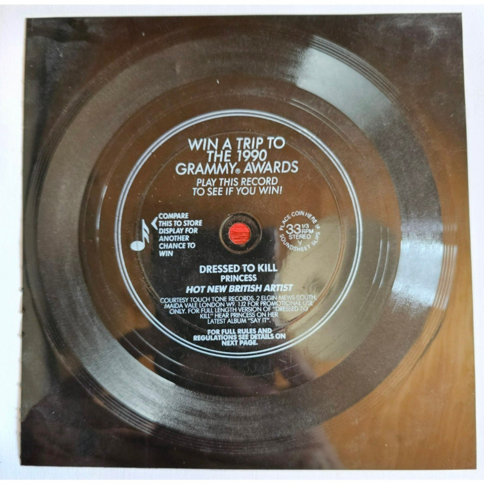 1990 Grammy Awards Promo Flexi Disc – Princess – Dressed to Kill – Vintage Music