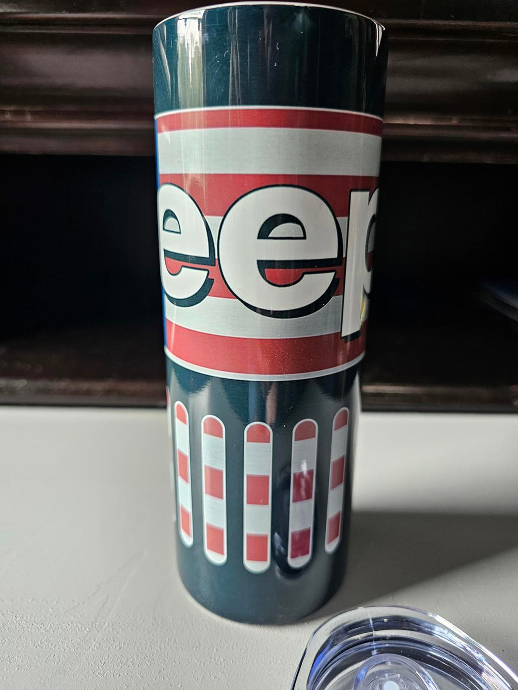 20oz Custom Jeep Tumbler – American Flag Design, Lid & Straw Included
