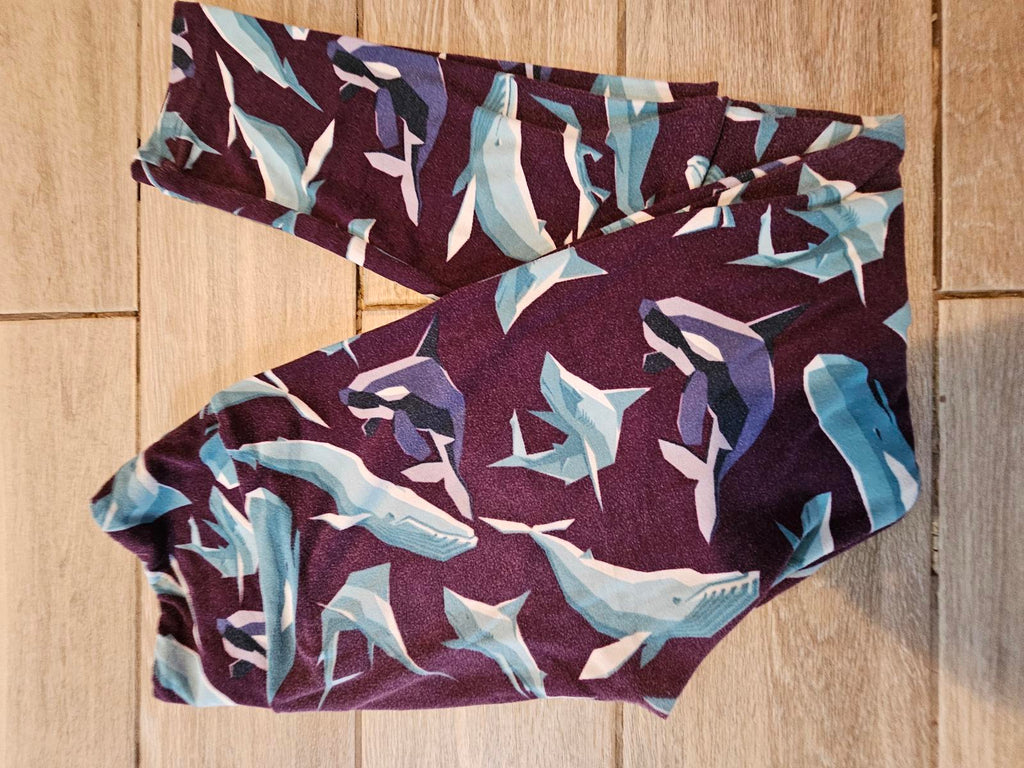 Lularoe OS Leggings Purple Blue Shark Print Buttery Soft Ocean Sea Life