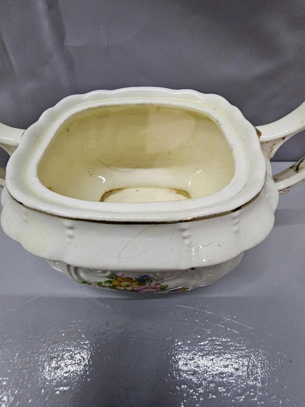 Antique Thompson’s Old Liverpool Ware Sugar Bowl 1868 Floral Double-Handled