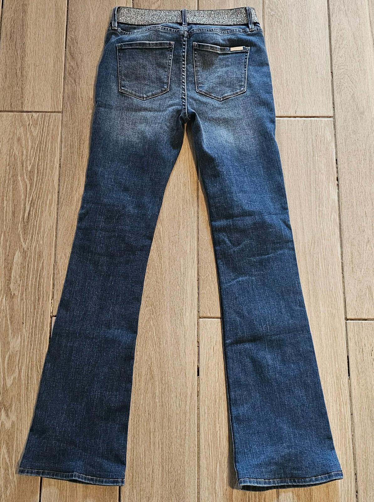 The Skinny Flare Jeans Size 0 Mid Rise Dark Wash Glitter Waistband