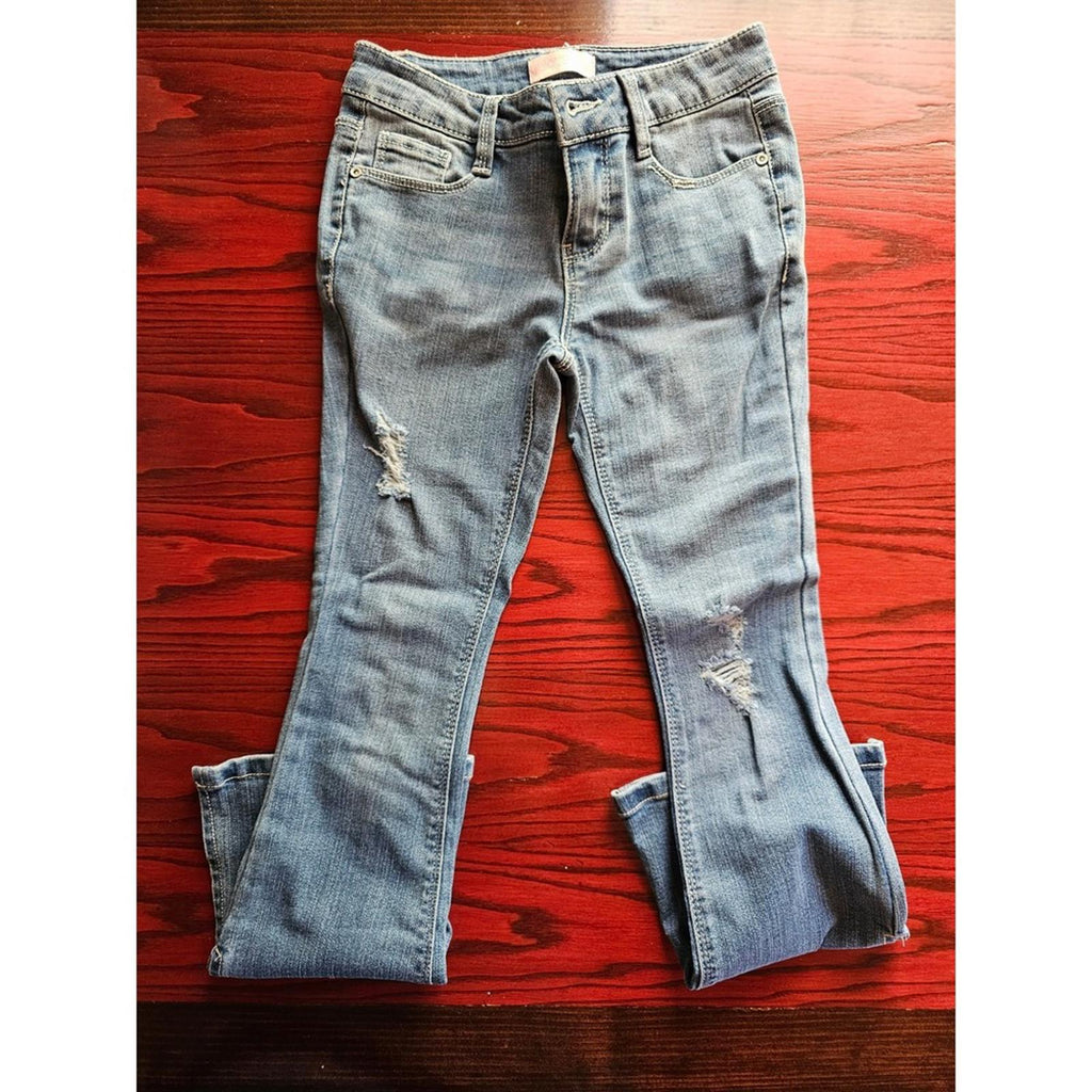Squeeze Girls Bootcut Jeans Size 7 Light Wash Stretch Distressed NWT