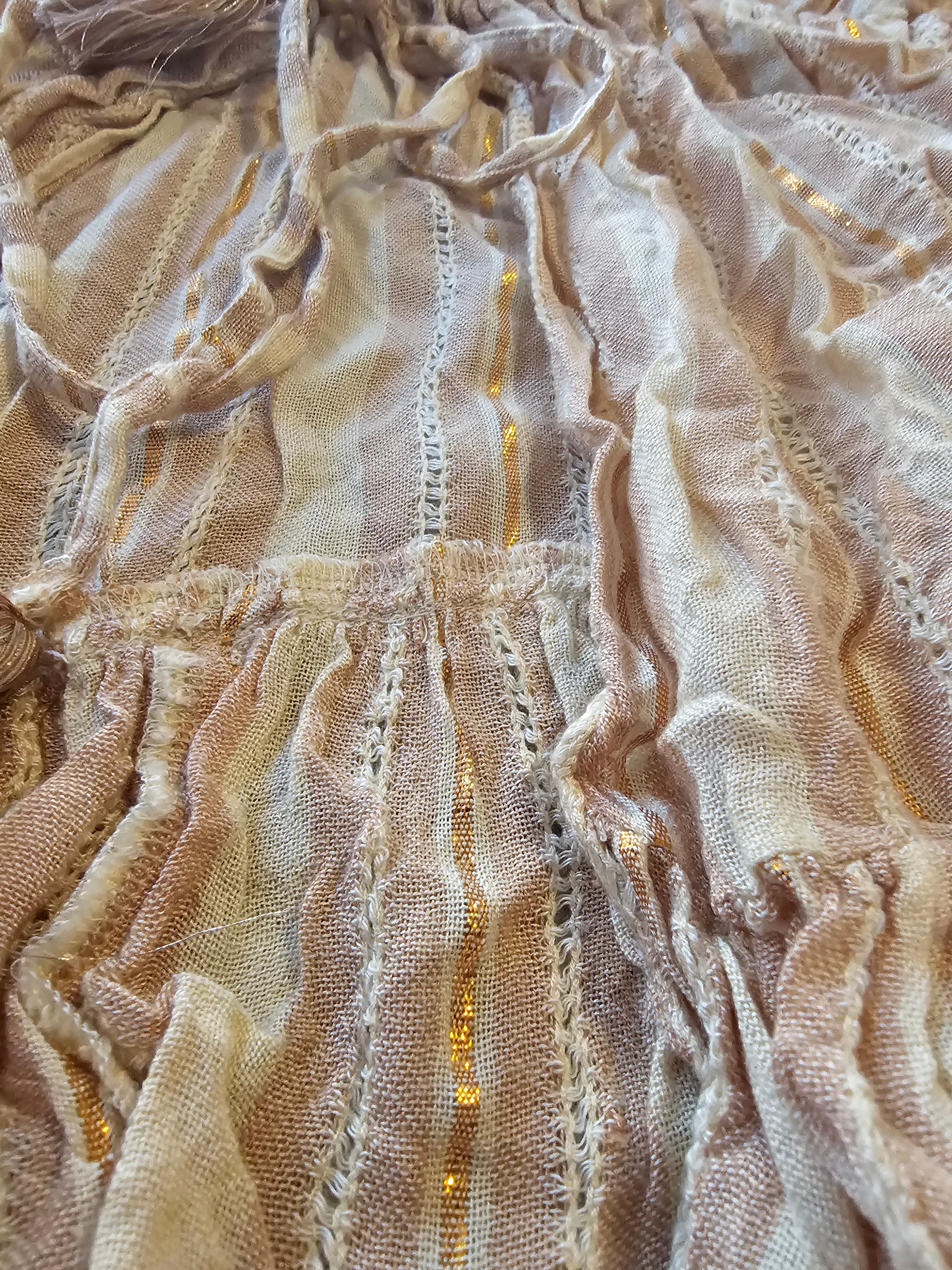 Steve Madden Striped Kimono Cover-Up OSFM Neutral Gold Shimmer Ruffle Hem