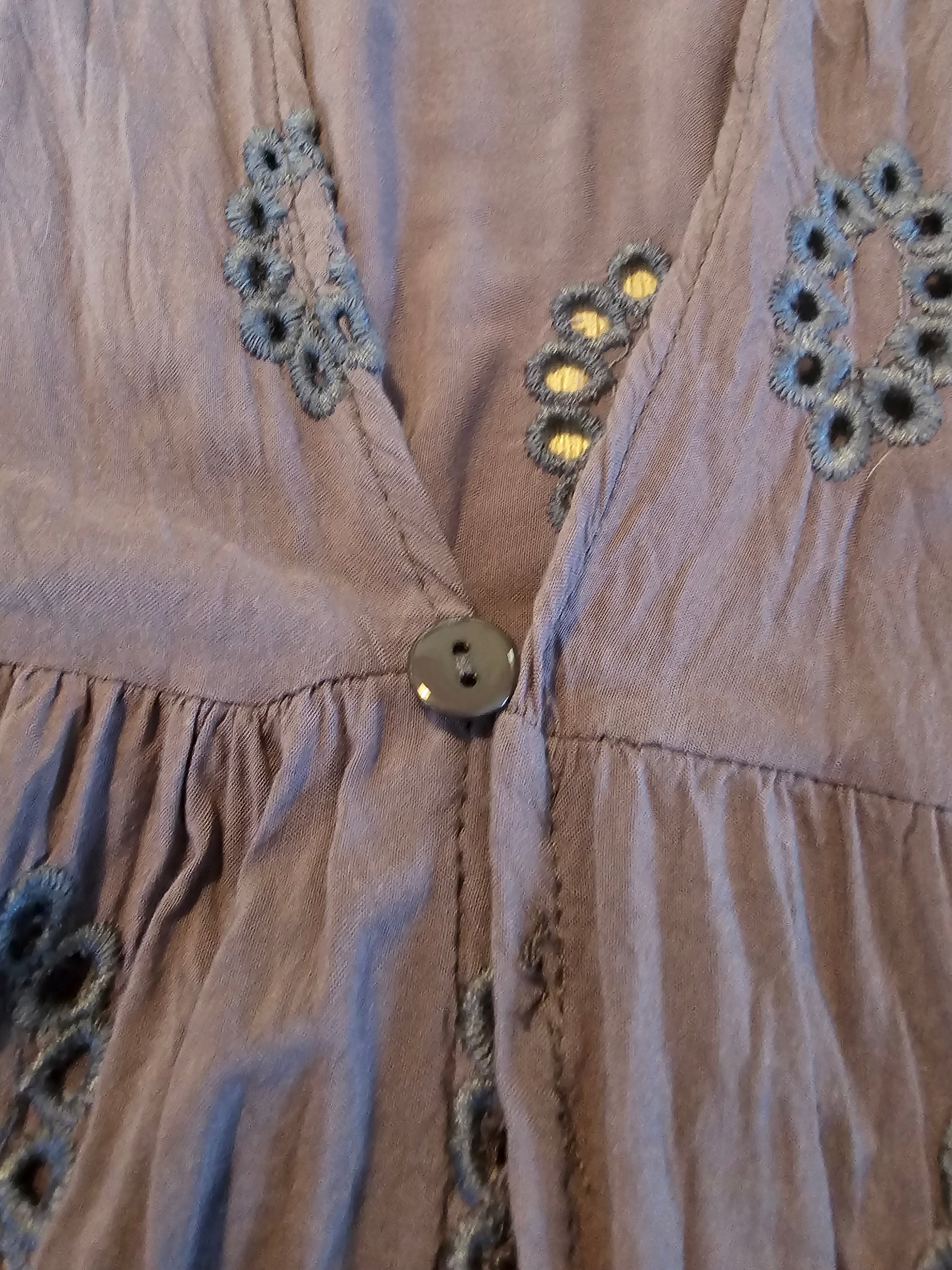 Blue Eyelet Embroidered Kimono Duster L/XL Scalloped Hem Boho Layering Piece