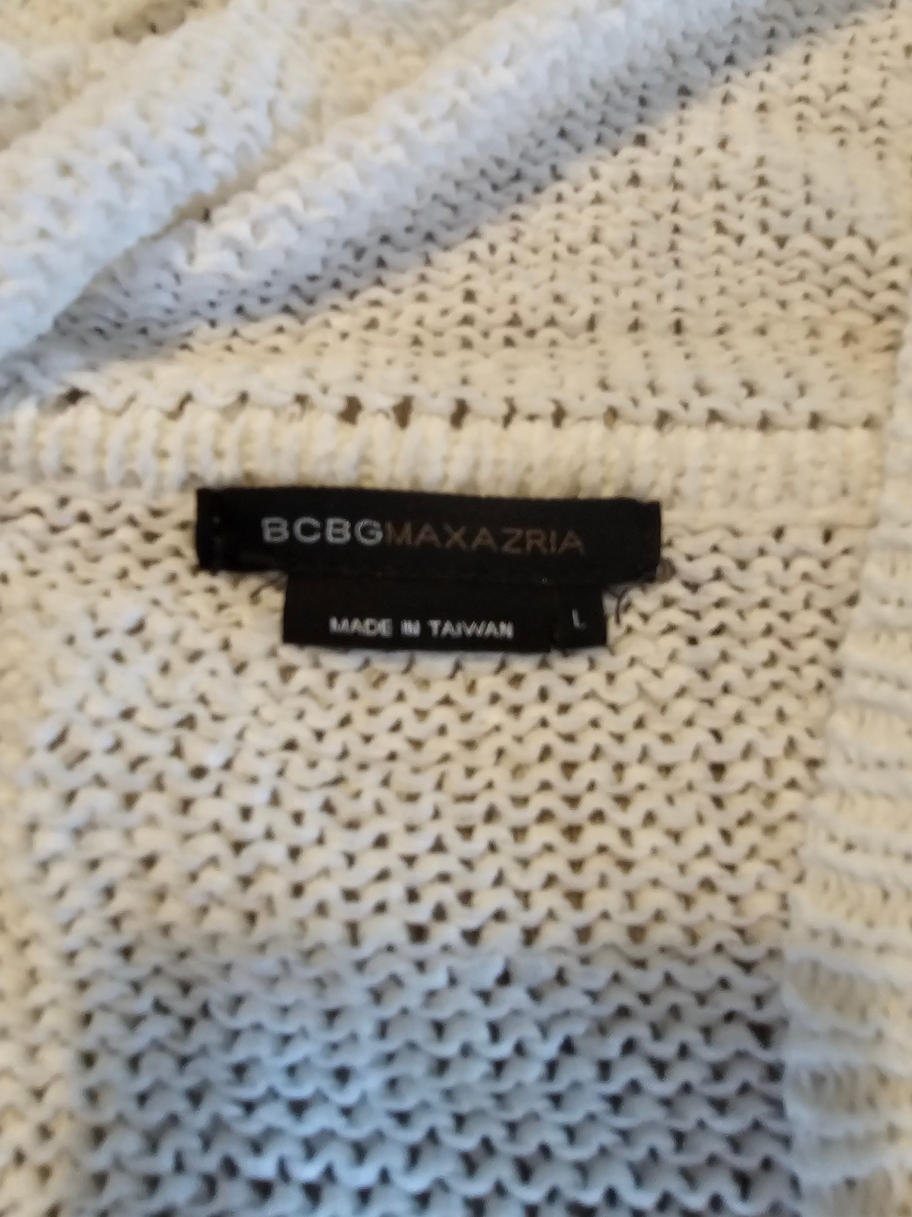 BCBG Max Azria Cream Hooded Knit Cardigan Size L Button Front Lace Trim