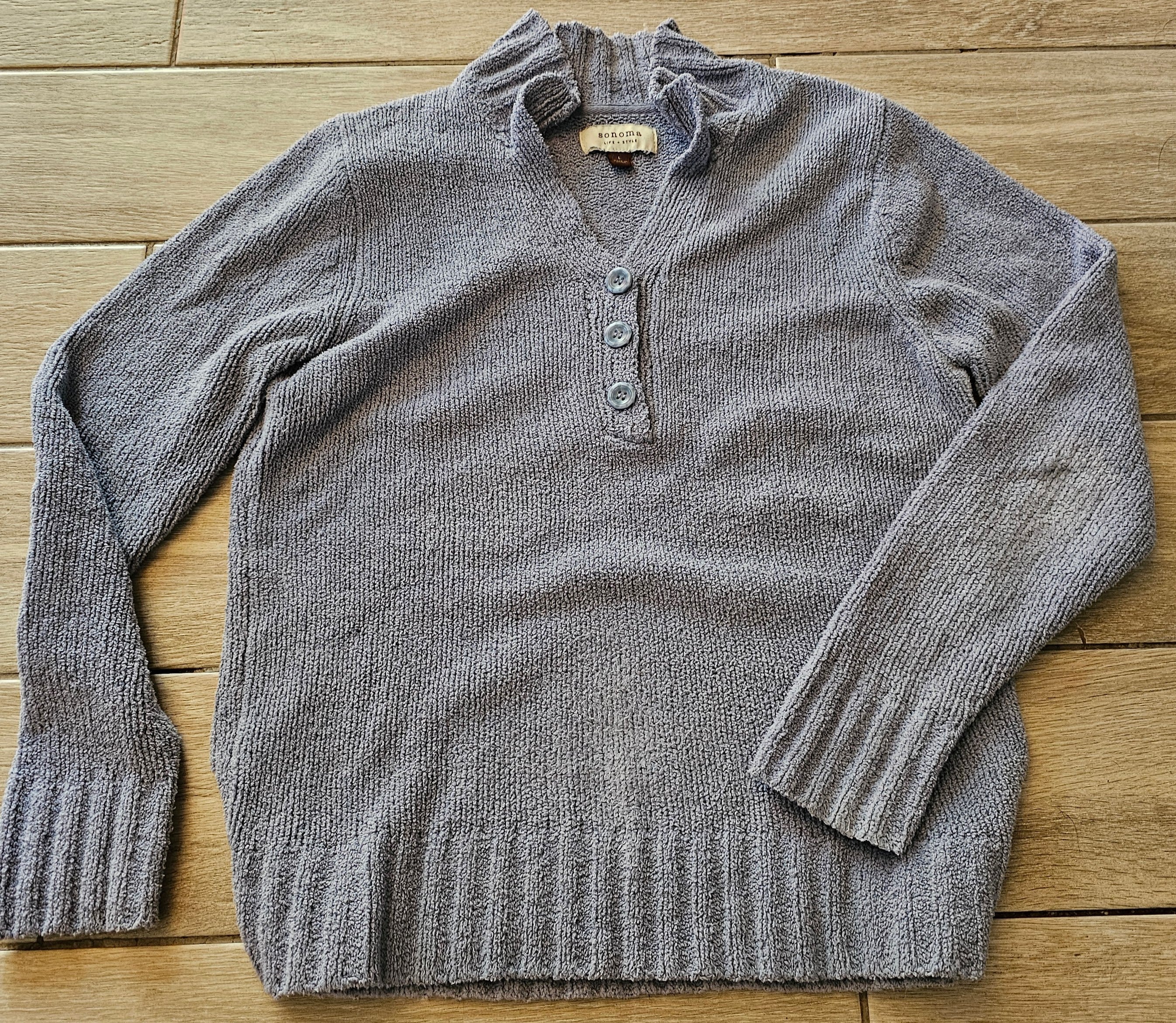 Sonoma Life + Style Henley Sweater – Gray – Size Large – Button Neck
