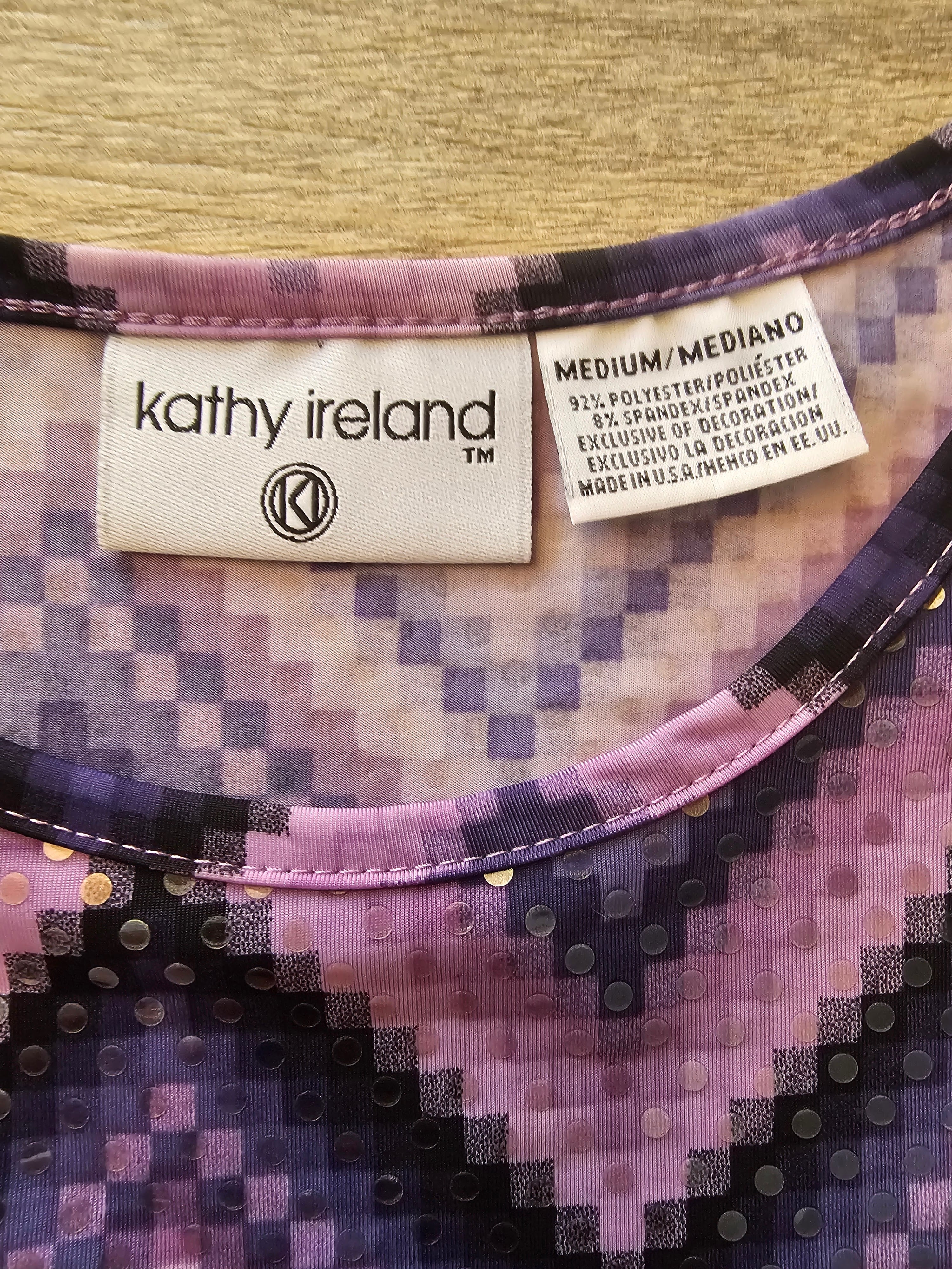 Kathy Ireland Womens Black & Purple L Sequin Like Material Top Blouse Cap Sleeve