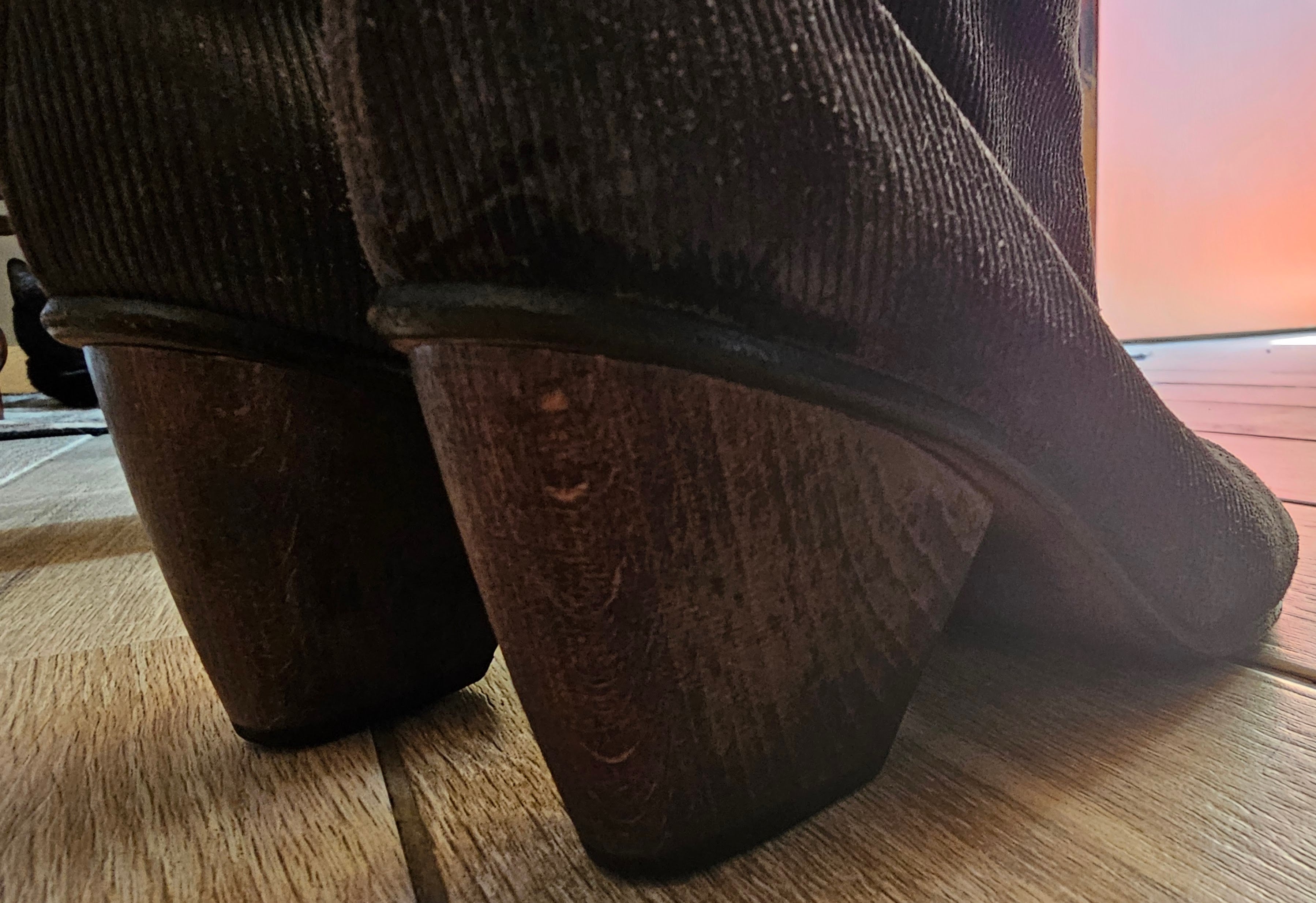 Coclico Spain Ankle Boots – Women’s EU 38 / US 7.5–8 – Brown Corduroy-Style Fabric with Leather Block Heel