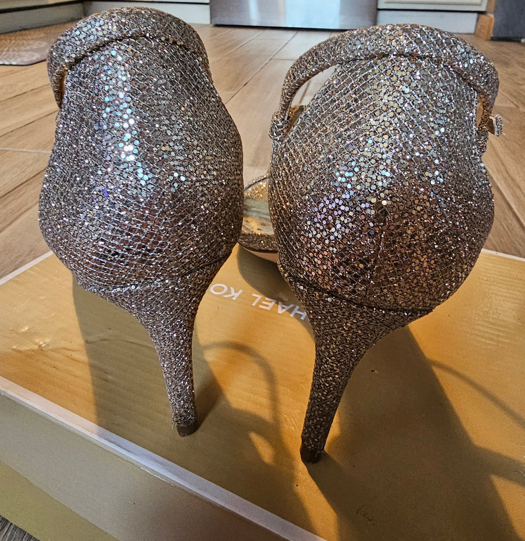 Michael Michael Kors Glitter Strappy Heels – Gold Sparkle – Size 8M