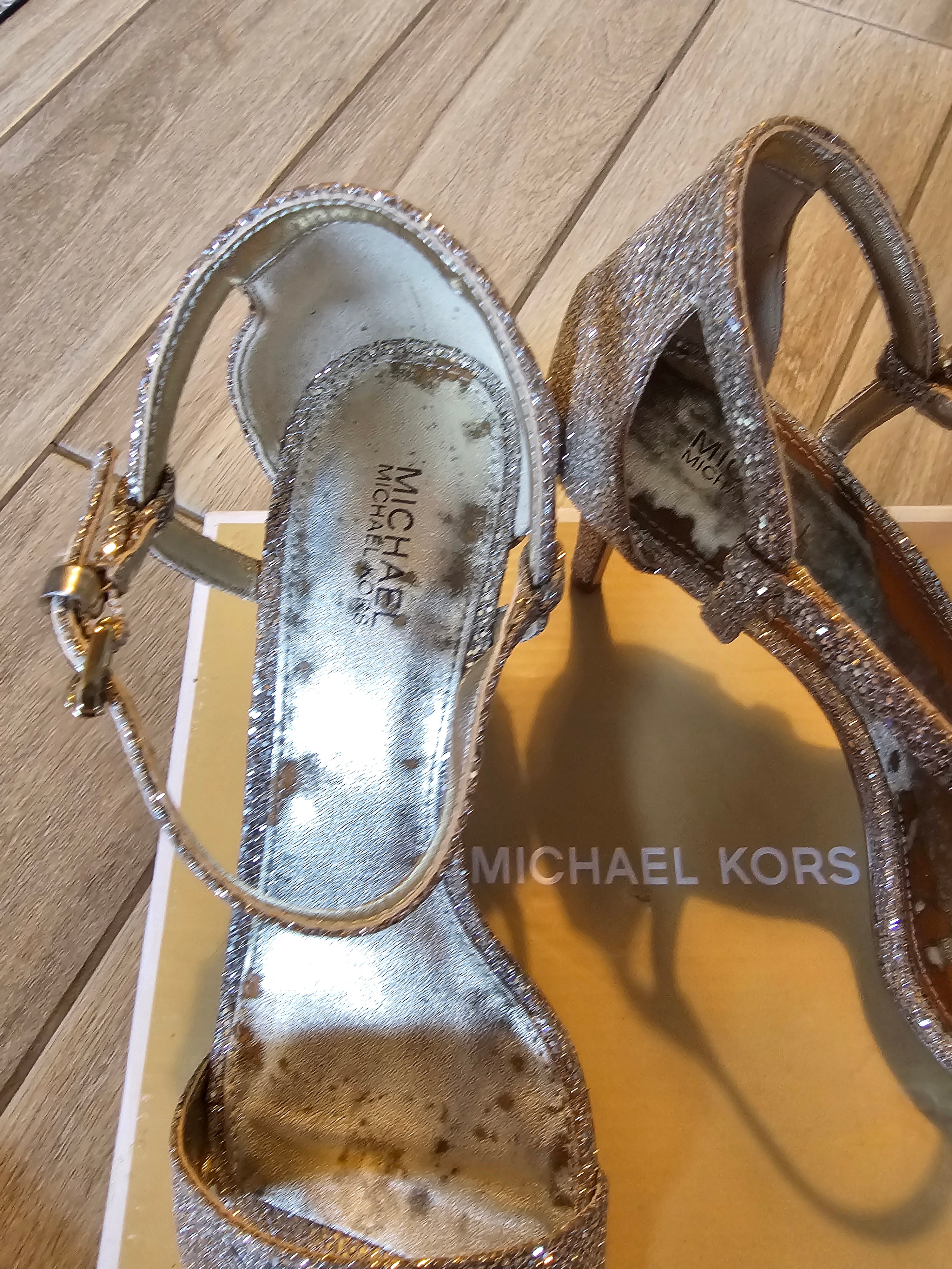 Michael Michael Kors Glitter Strappy Heels – Gold Sparkle – Size 8M