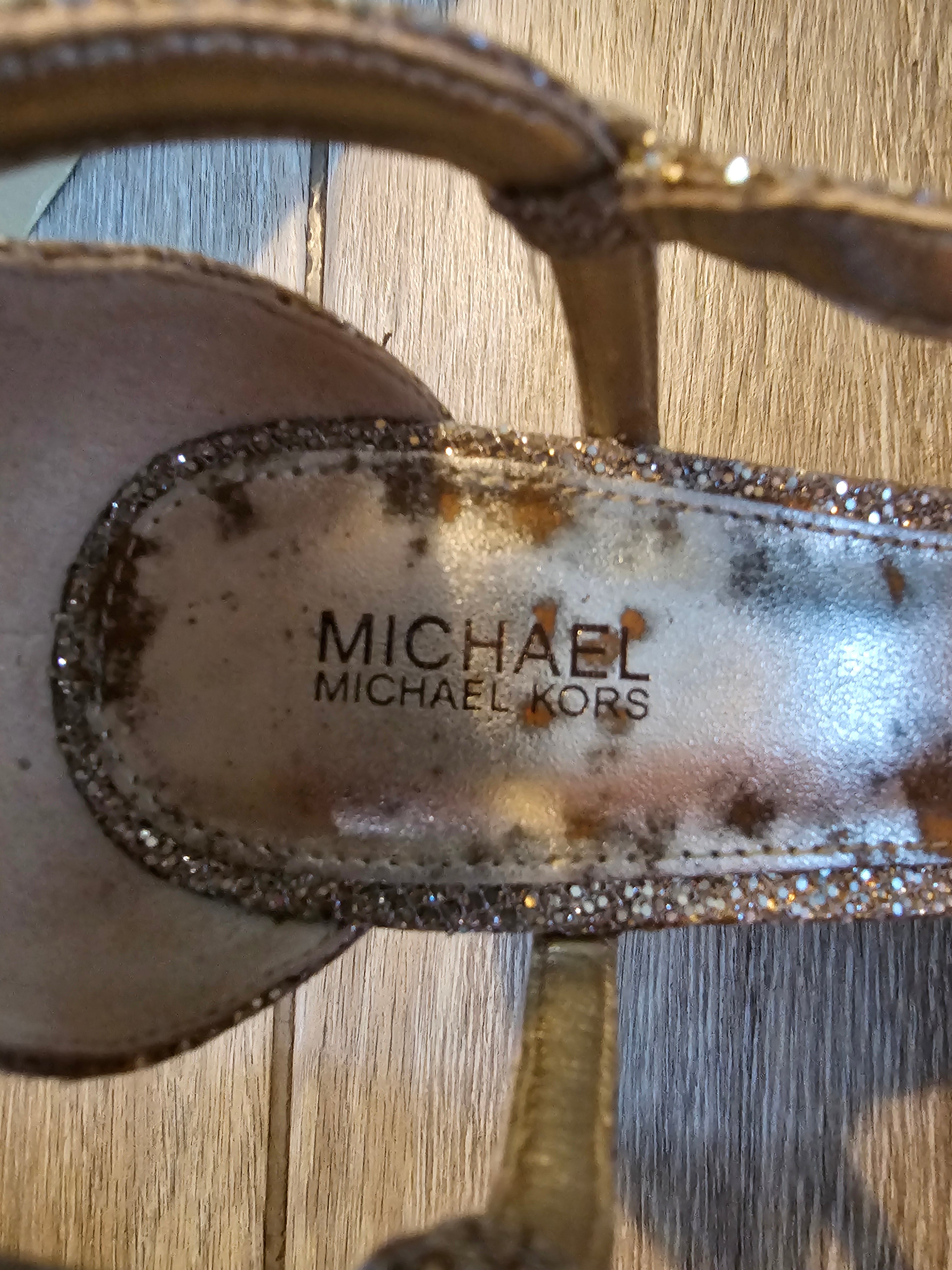 Michael Michael Kors Glitter Strappy Heels – Gold Sparkle – Size 8M