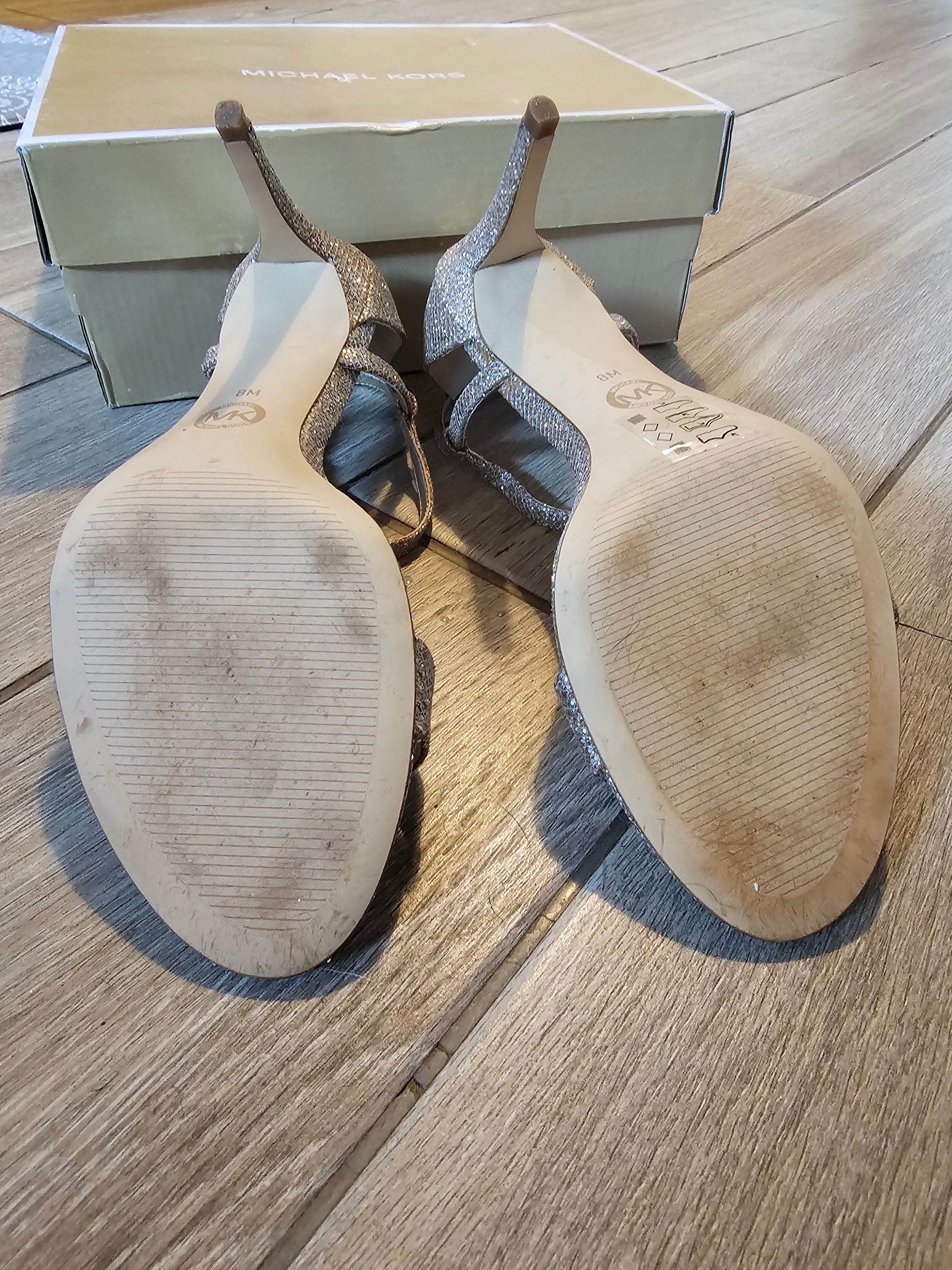 Michael Michael Kors Glitter Strappy Heels – Gold Sparkle – Size 8M