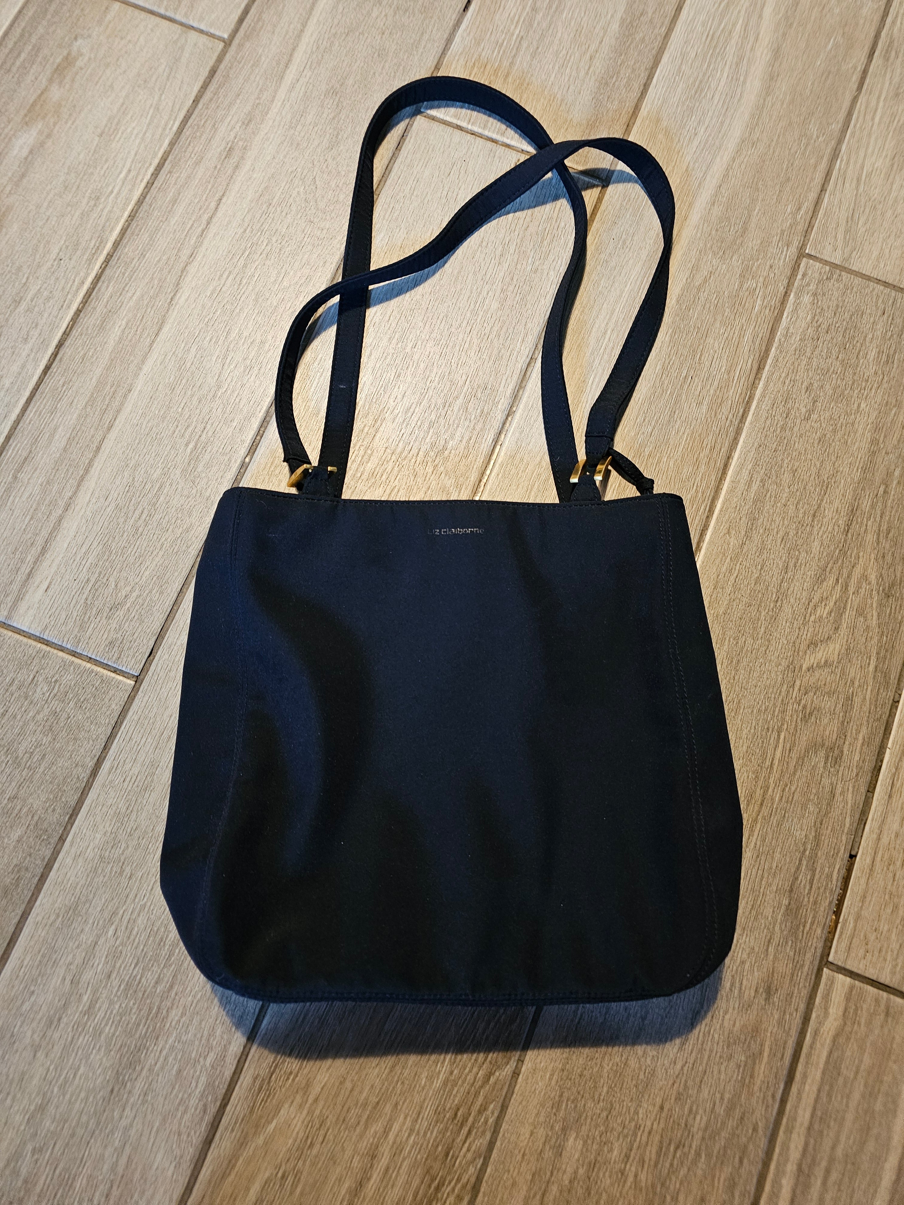 Liz Claiborne Navy Nylon Shoulder Tote – Gold Hardware – Everyday Bag