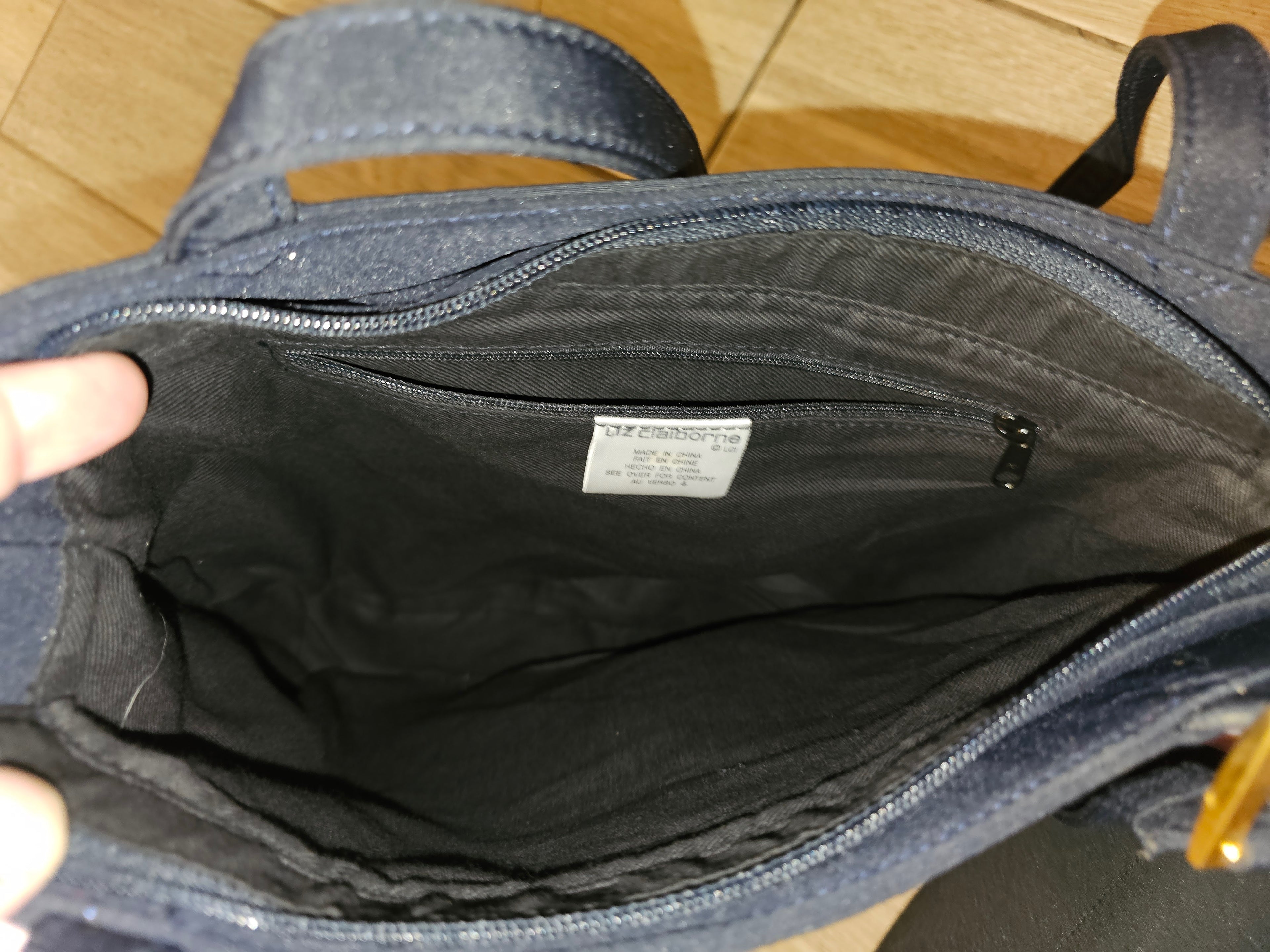 Liz Claiborne Navy Nylon Shoulder Tote – Gold Hardware – Everyday Bag