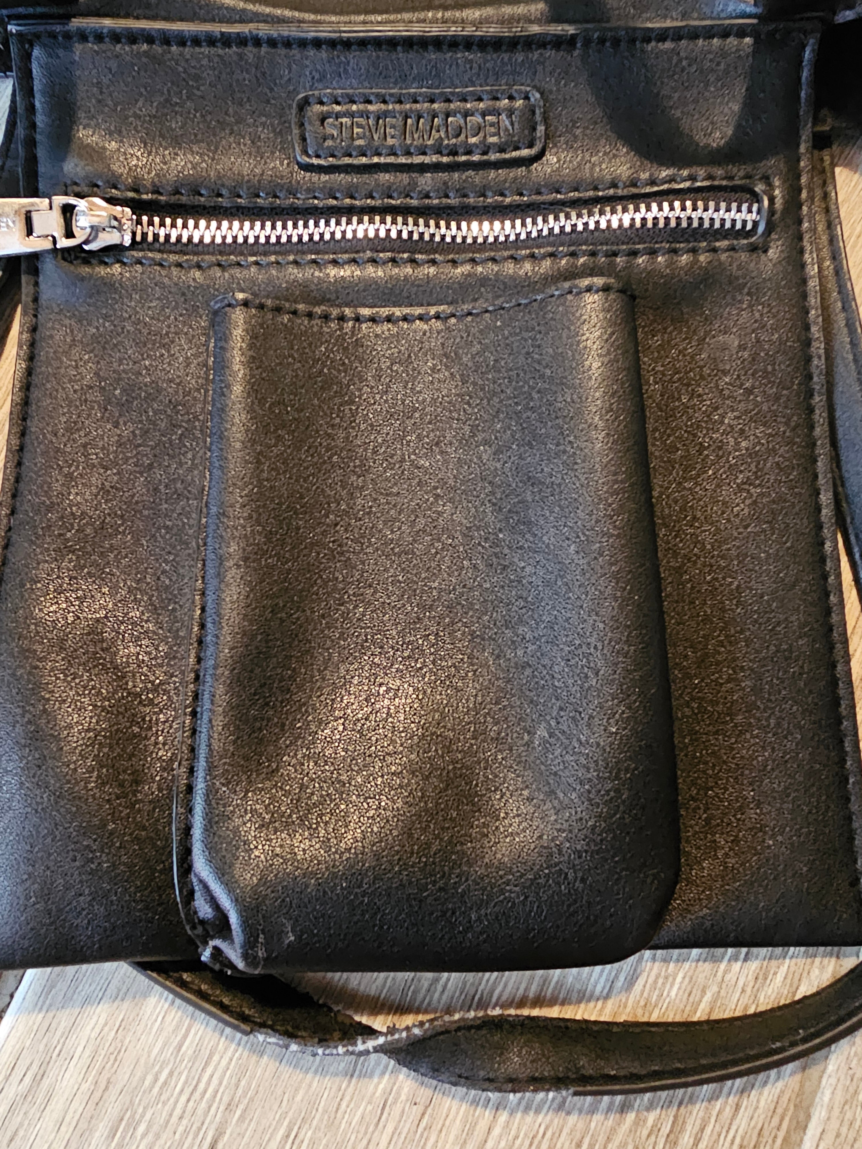 Steve Madden Black Faux Leather Tote Bag – Silver Hardware – Work/Everyday Carry