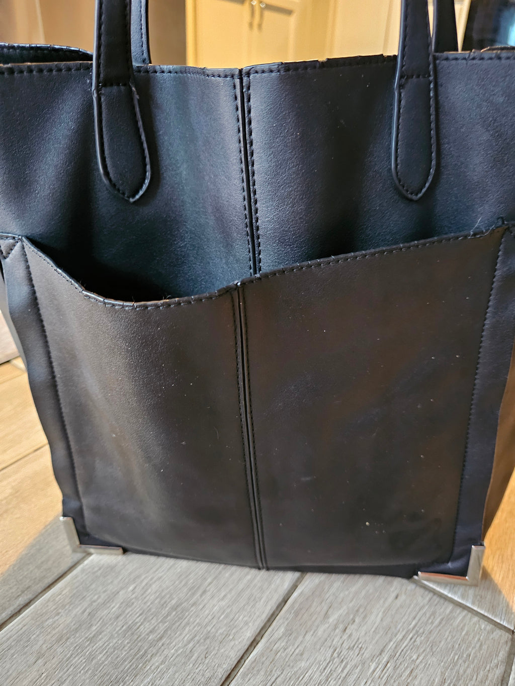Steve Madden Black Faux Leather Tote Bag – Silver Hardware – Work/Everyday Carry