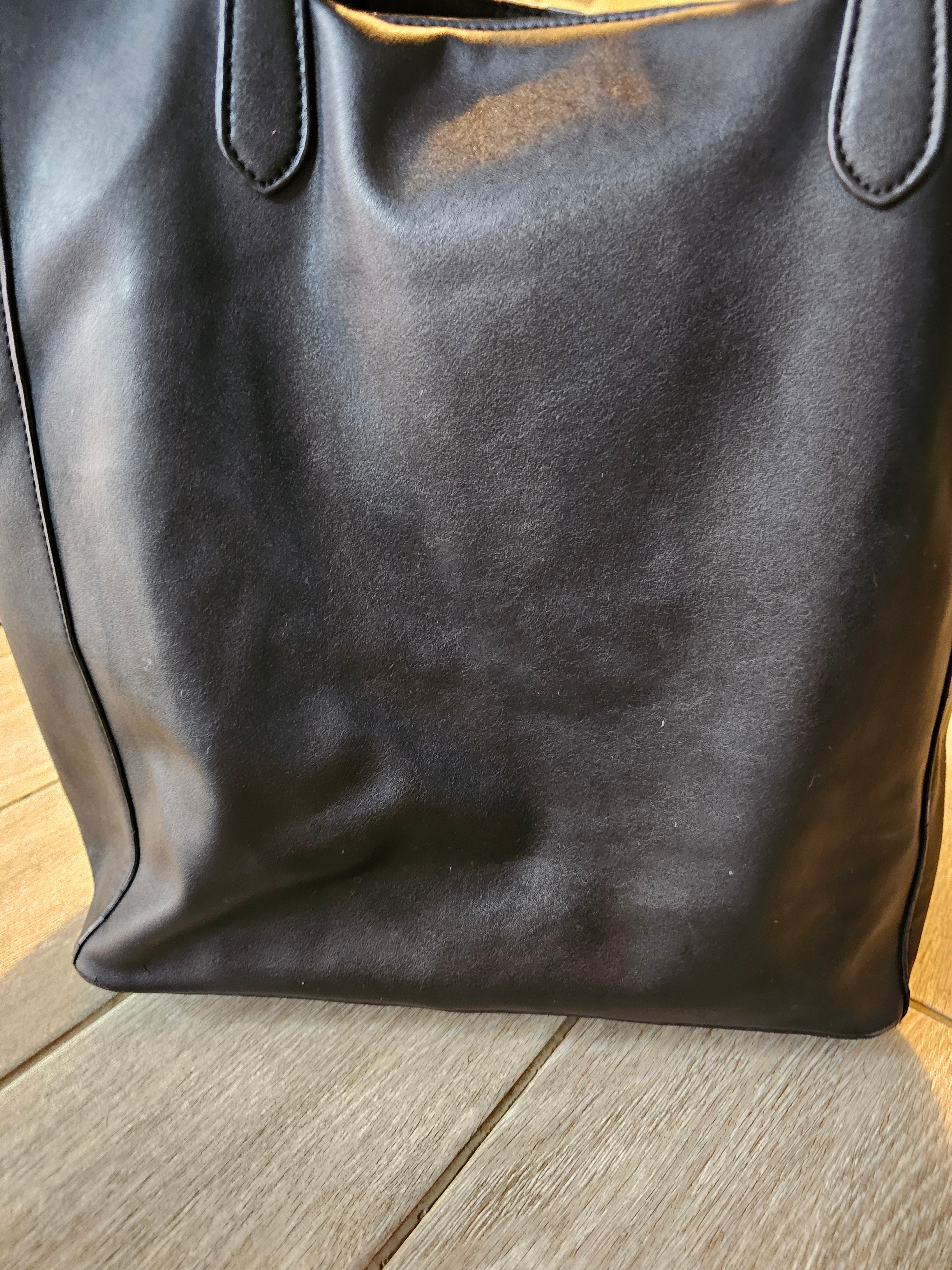 Steve Madden Black Faux Leather Tote Bag – Silver Hardware – Work/Everyday Carry