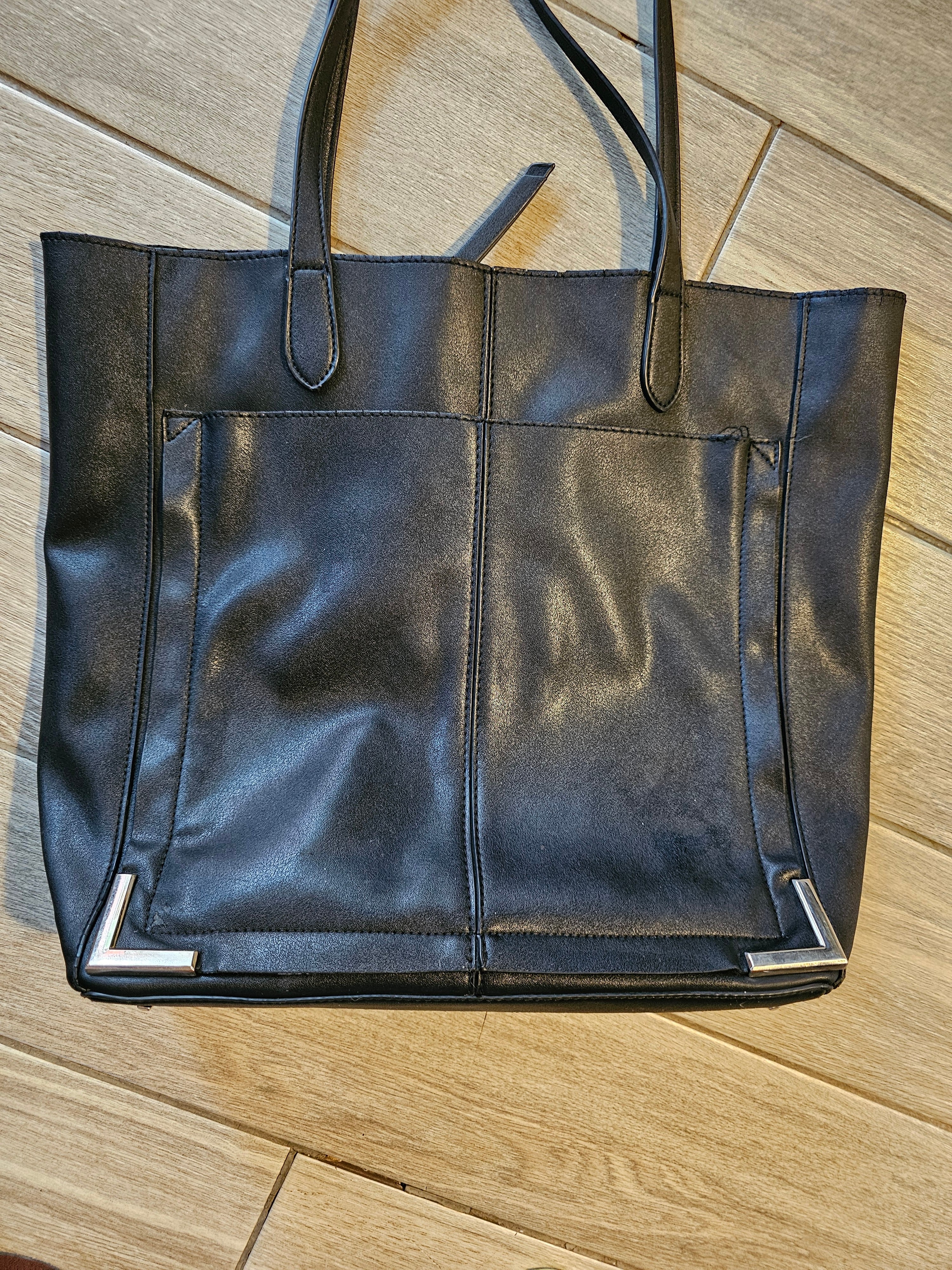 Steve Madden Black Faux Leather Tote Bag – Silver Hardware – Work/Everyday Carry