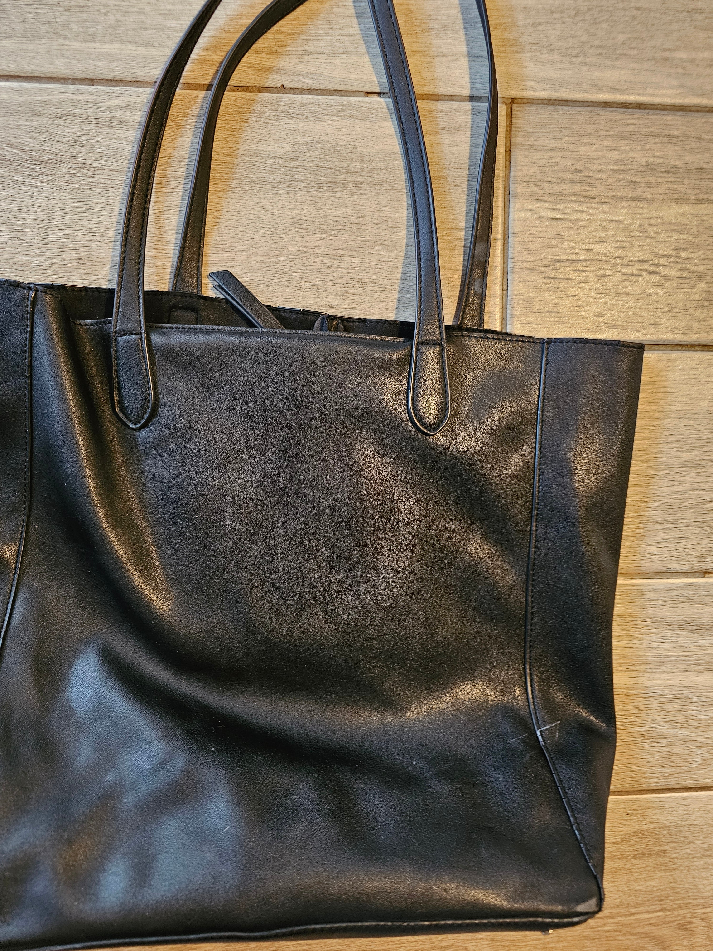 Steve Madden Black Faux Leather Tote Bag – Silver Hardware – Work/Everyday Carry