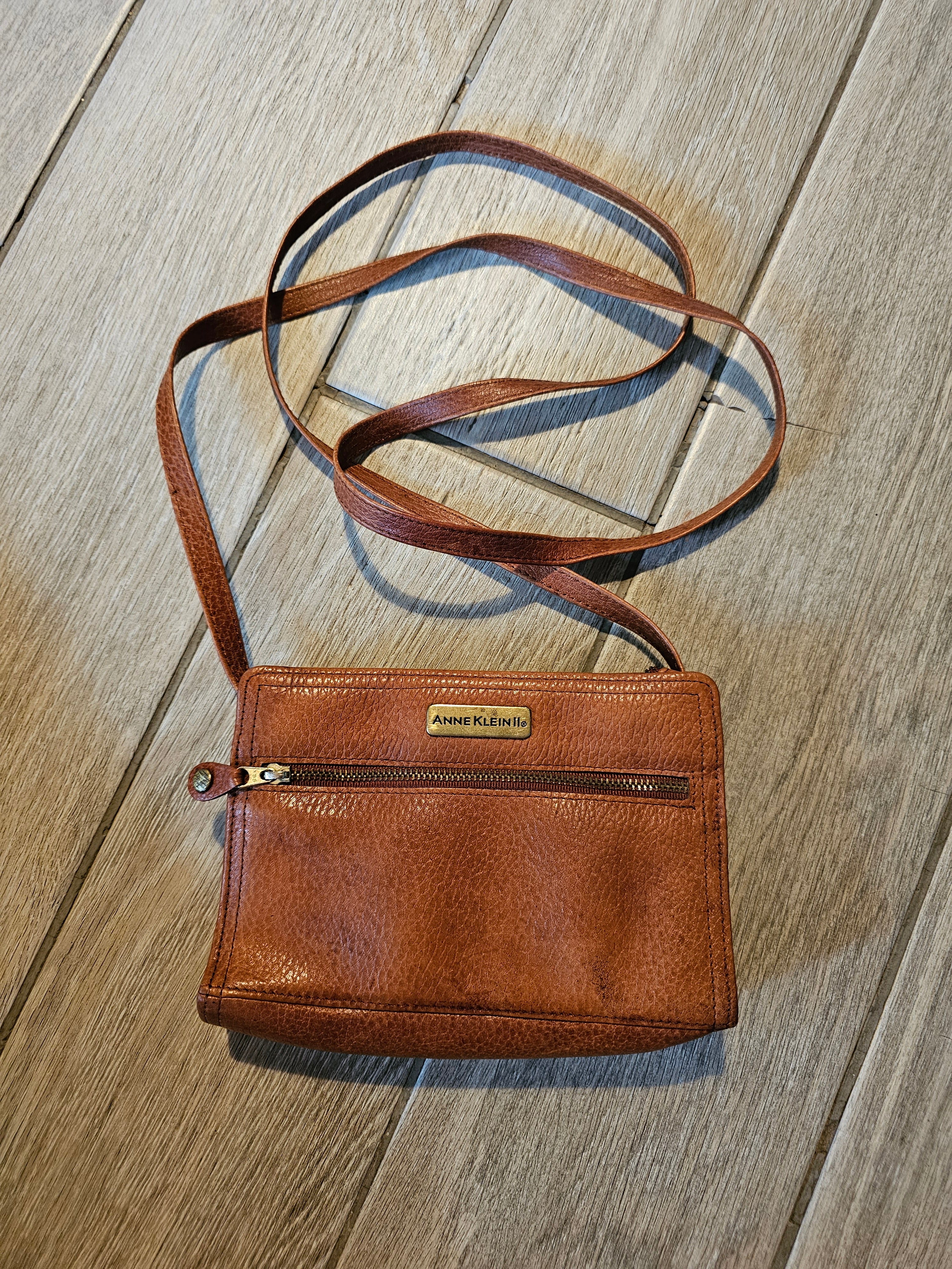 Anne Klein II Vintage Crossbody Bag – Genuine Leather – Brown – Small Purse