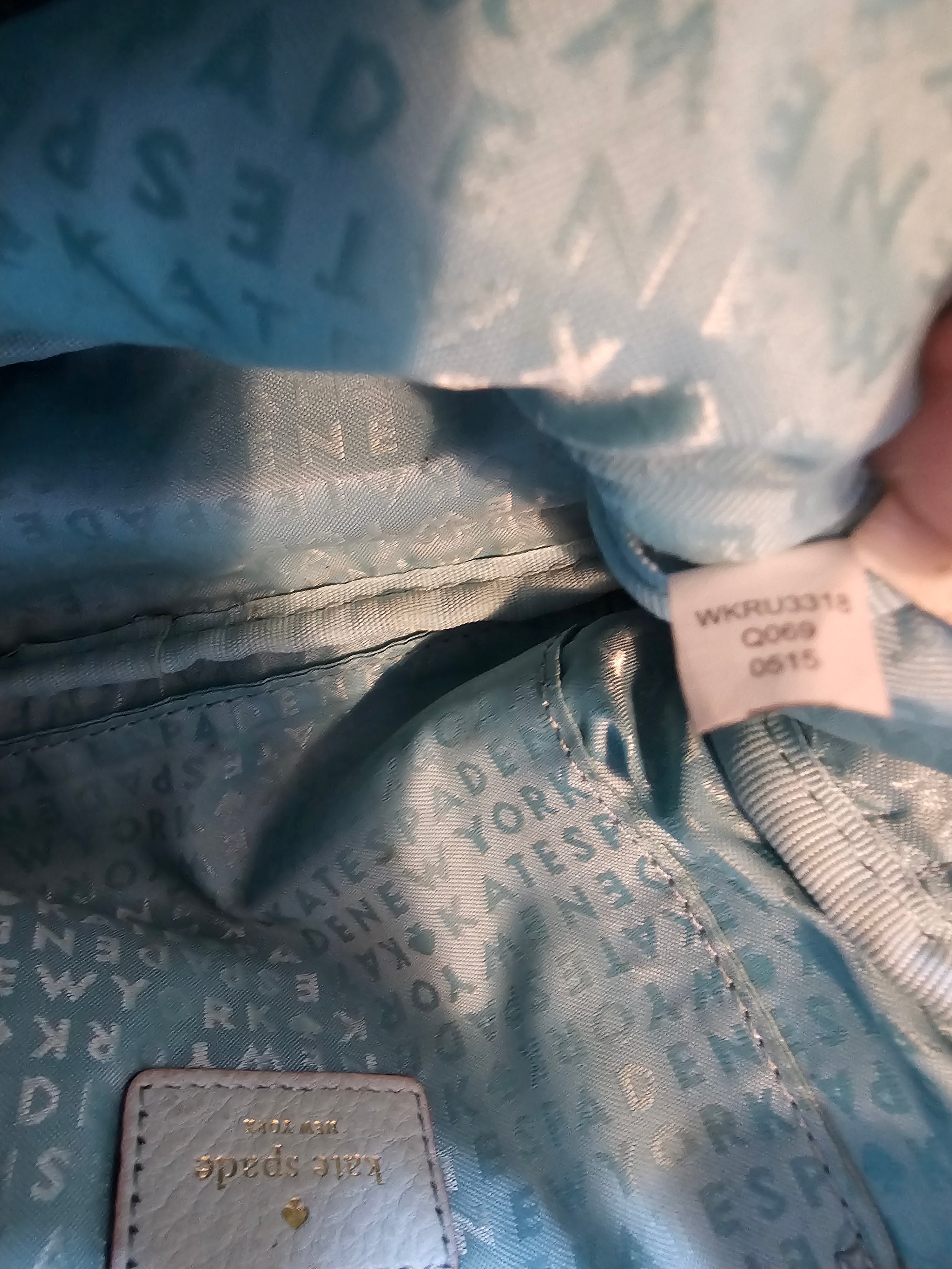Kate Spade New York Crossbody Bag – Light Blue Pebbled Leather – Adjustable Strap – Minor Stains
