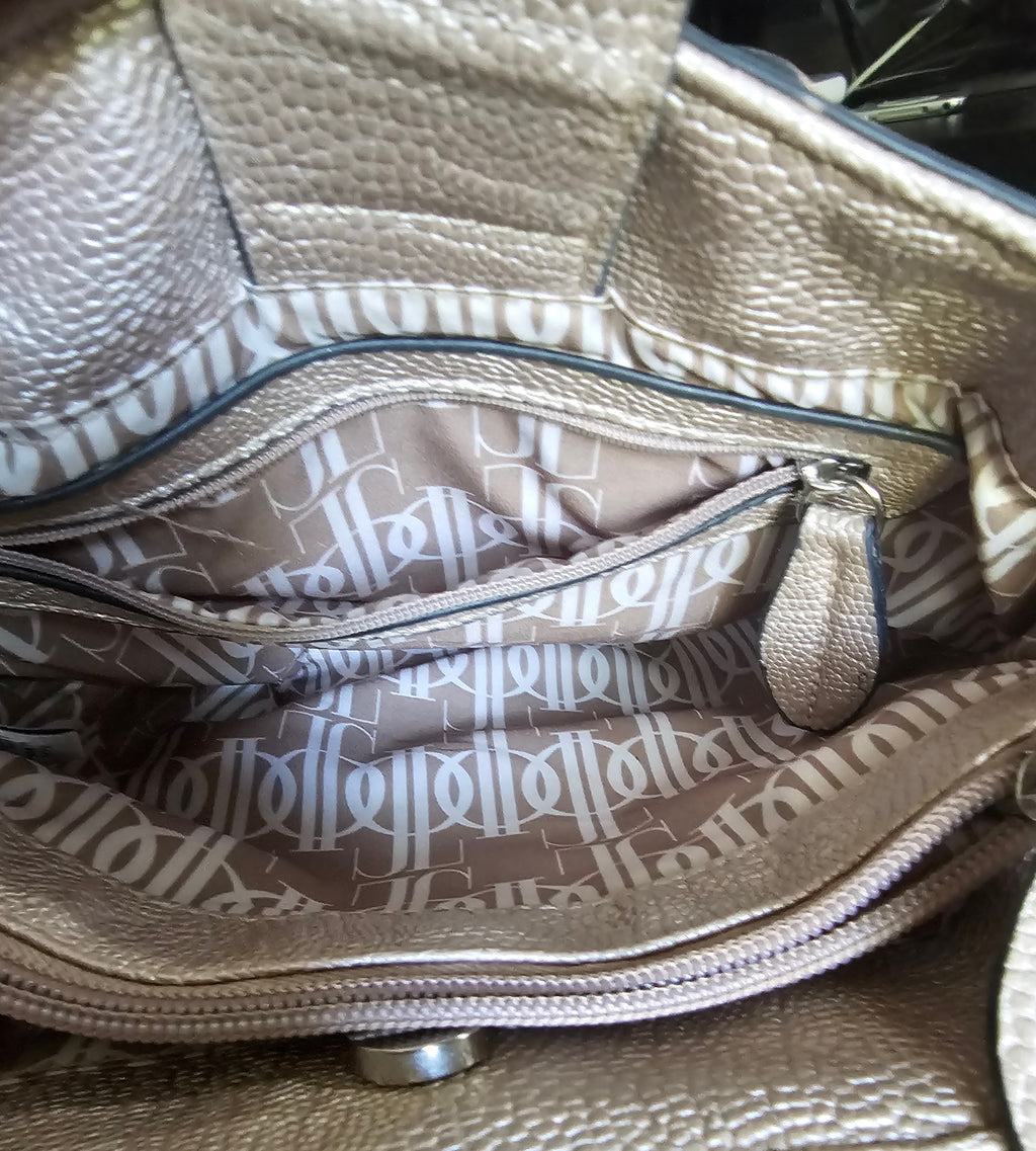 Jennifer Lopez Taupe Pebbled Faux Leather Satchel Purse – Chain Strap, Crossbody