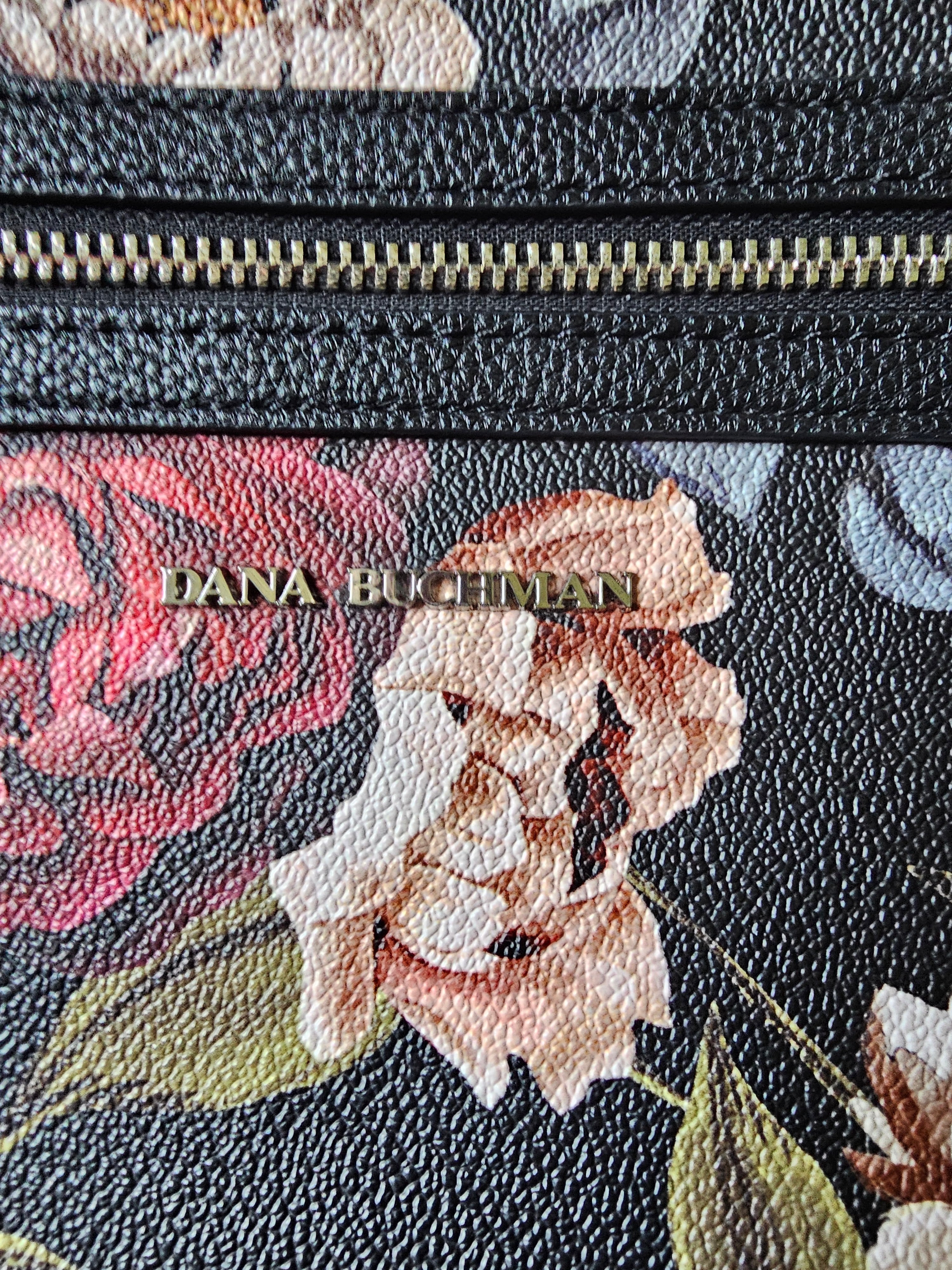 Dana Buchman Floral Crossbody Purse Handbag – Black with Multicolor Flowers