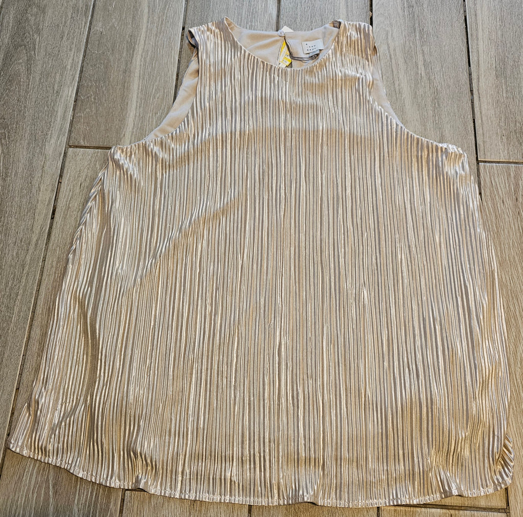 A New Day Metallic Pleated Tank Top – Champagne Gold – Size Large (NWT)