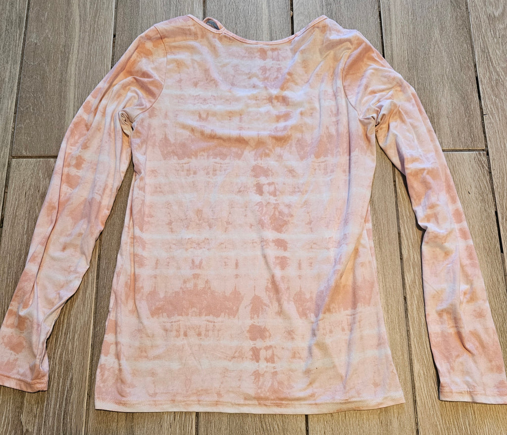 Poof! Tie-Dye Long Sleeve Top – Peach & White – Size Medium