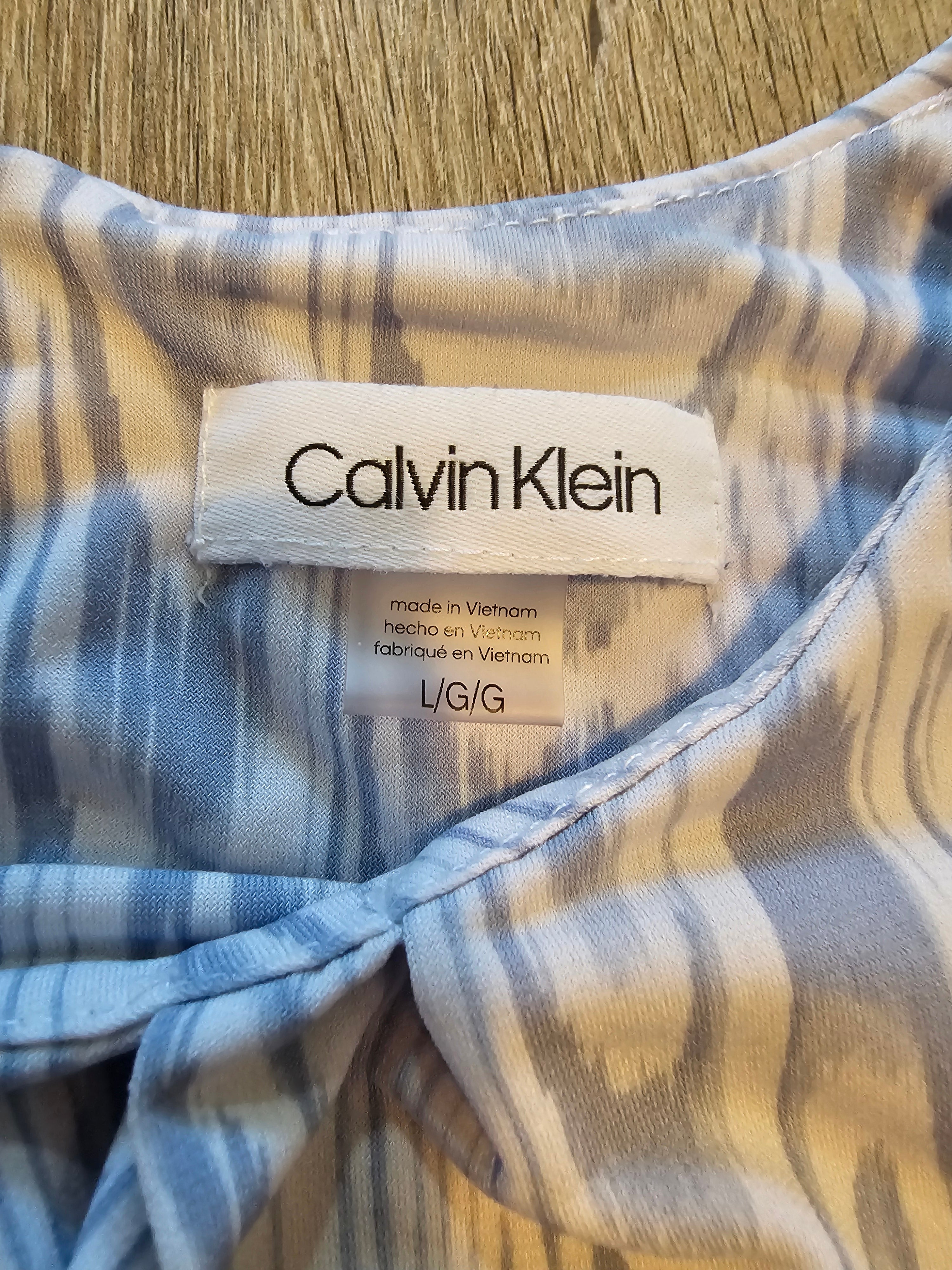 Calvin Klein Sleeveless Blouse – Abstract Woodgrain Print – Size Large