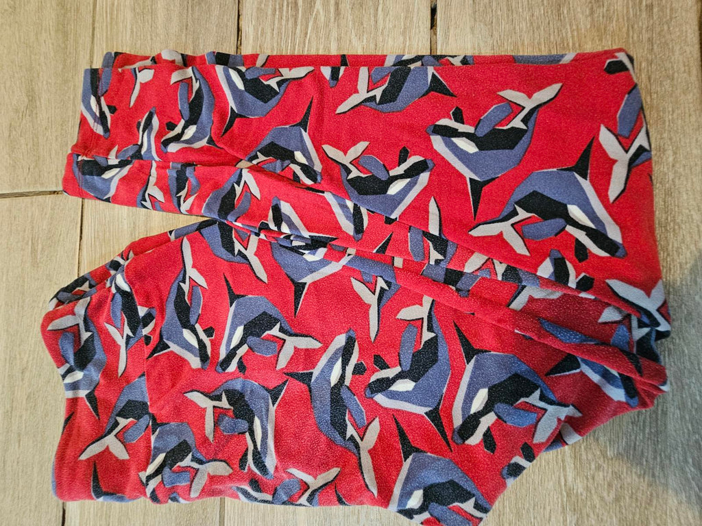 Lularoe OS Leggings Red Killer Whale Print Buttery Soft Orca Ocean Pattern