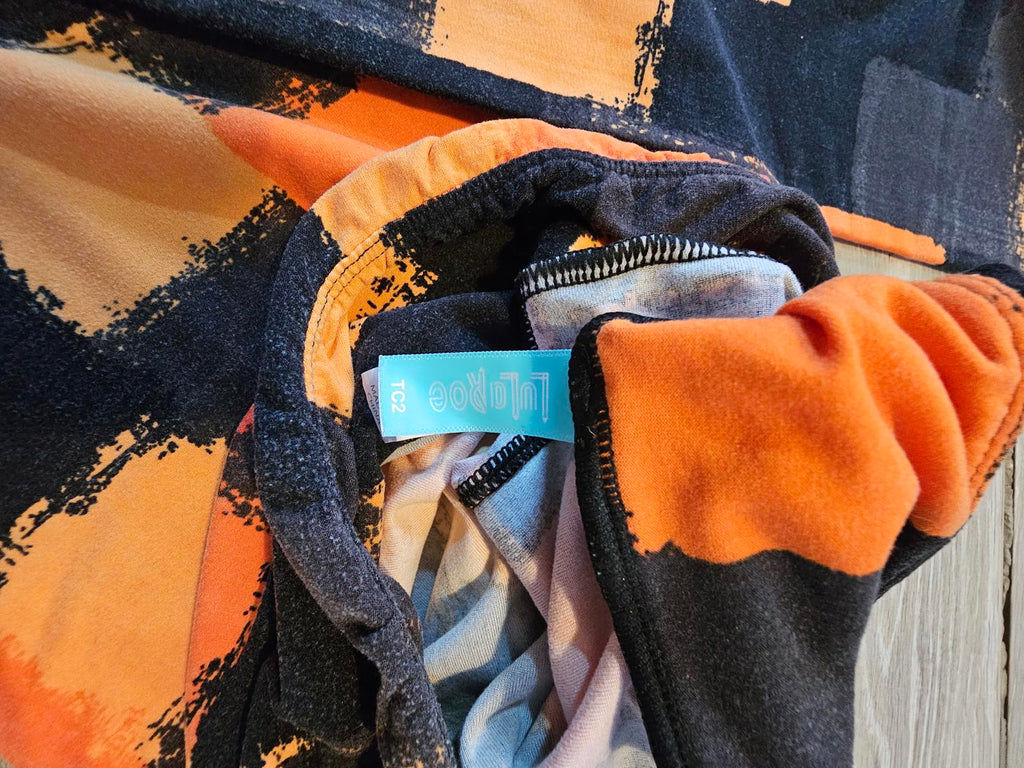 Lularoe TC2 Leggings Orange Black Plaid Brush Print Halloween Colors