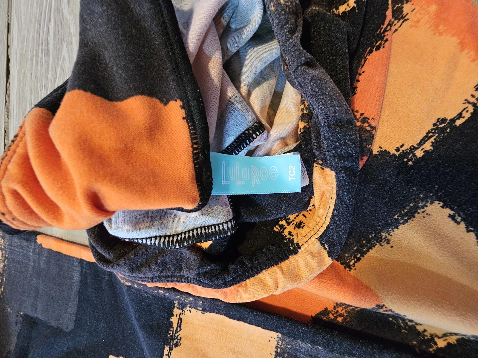 Lularoe TC2 Leggings Orange Black Plaid Brush Print Halloween Colors