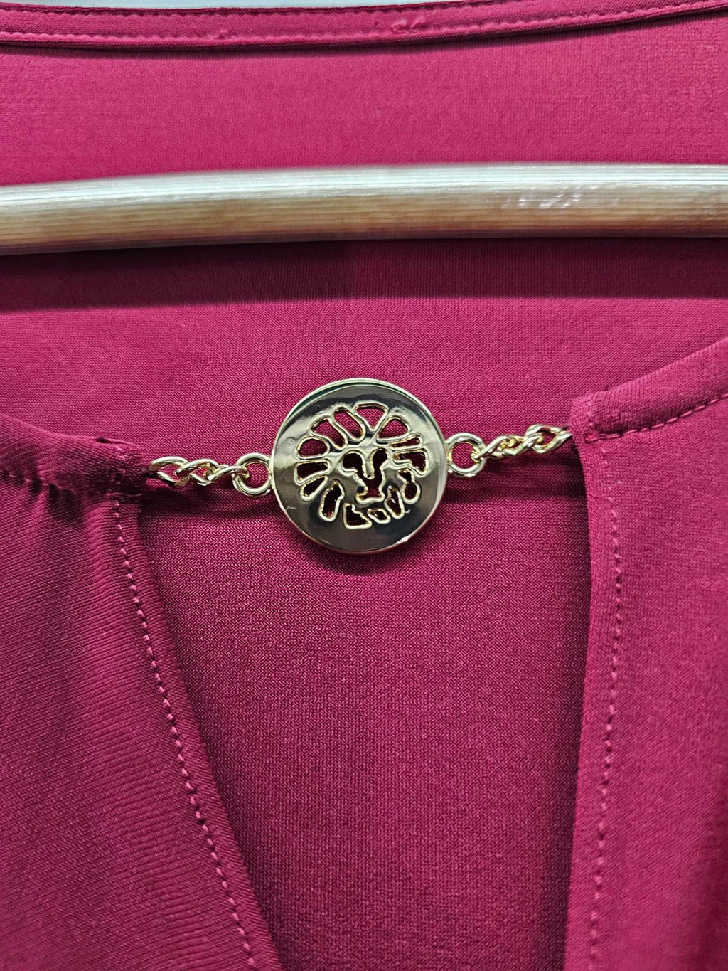 Anne Klein Burgundy Faux Wrap Top Gold Tree Accent Long Sleeve Women's Large