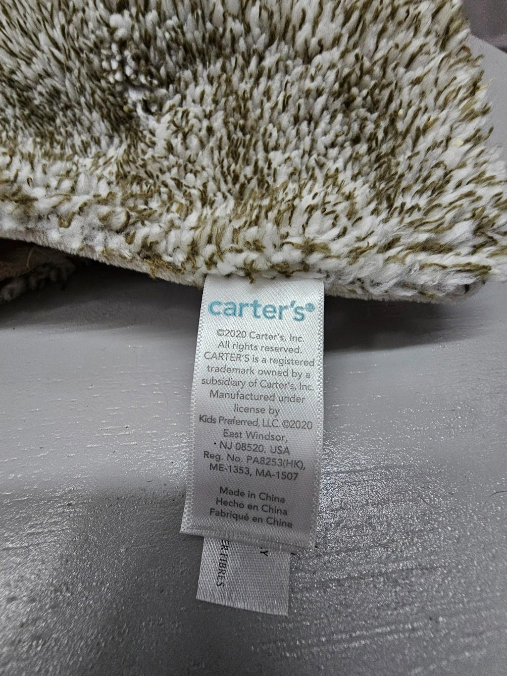 Carters Sloth Security Blanket Plush Baby Lovey Toy Brown And White 14" Stuffed