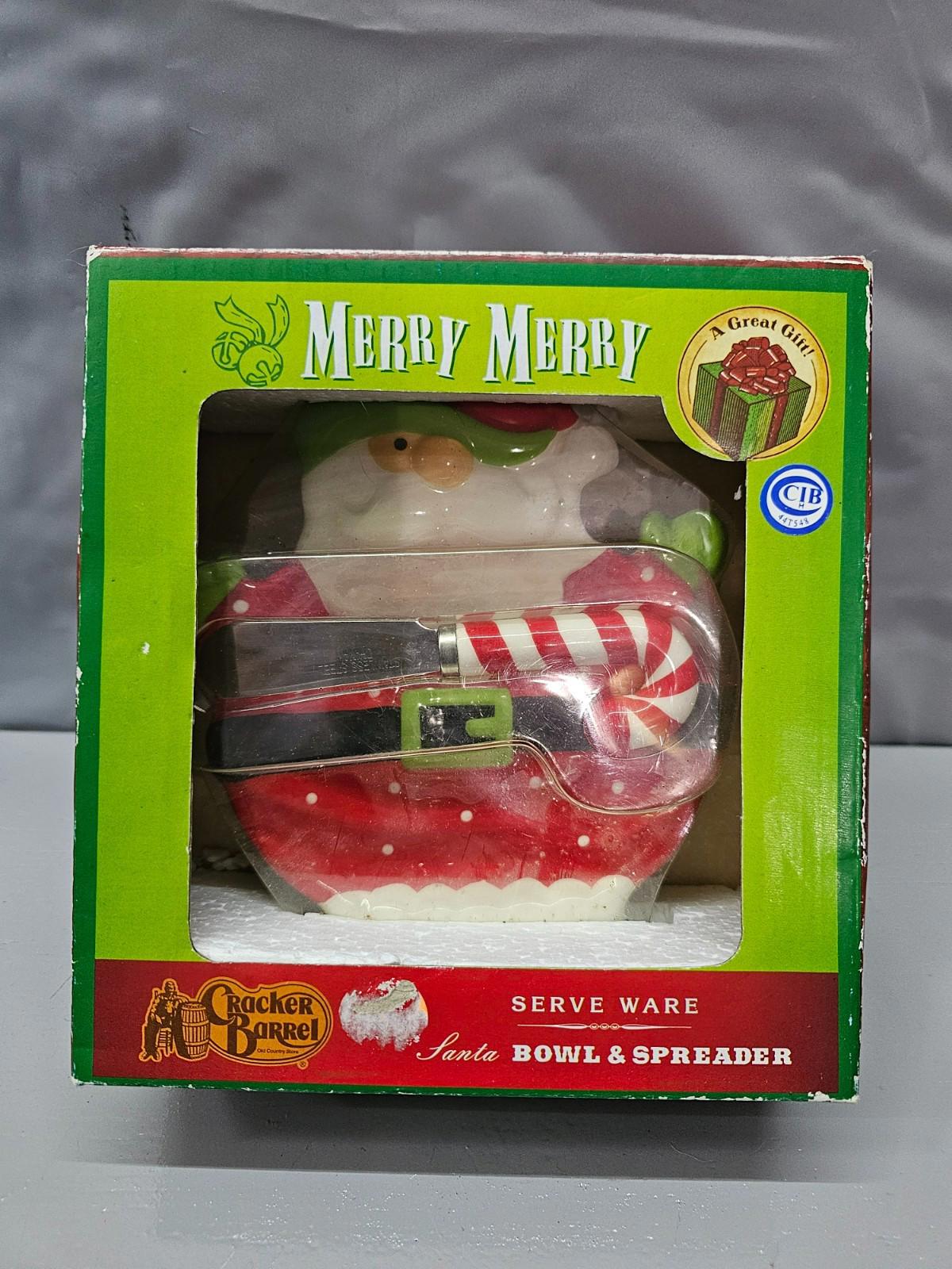 Cracker Barrel Ceramic Snowman Bowl and Stainless-Steel Spreader Still In Box