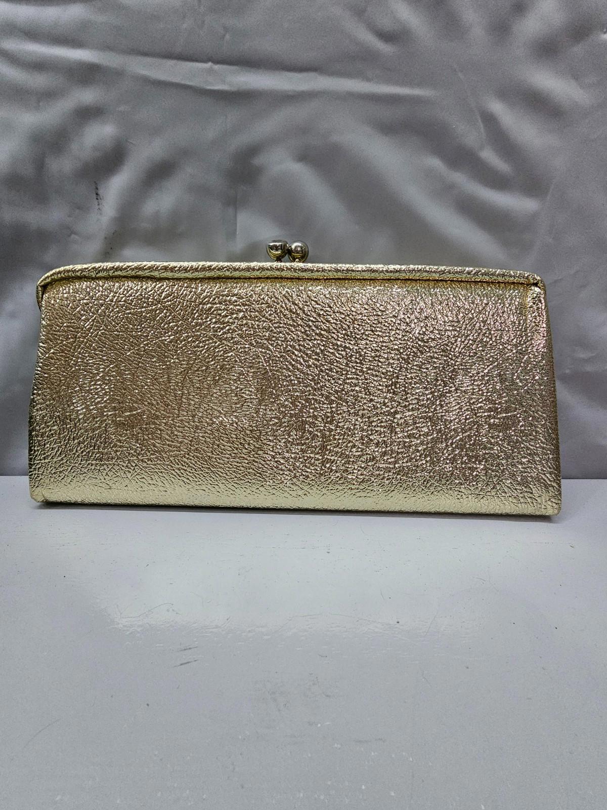 Clutch Purse Gold Metallic Handheld Snap Close Rare 1970’s Vintage Evening Bag