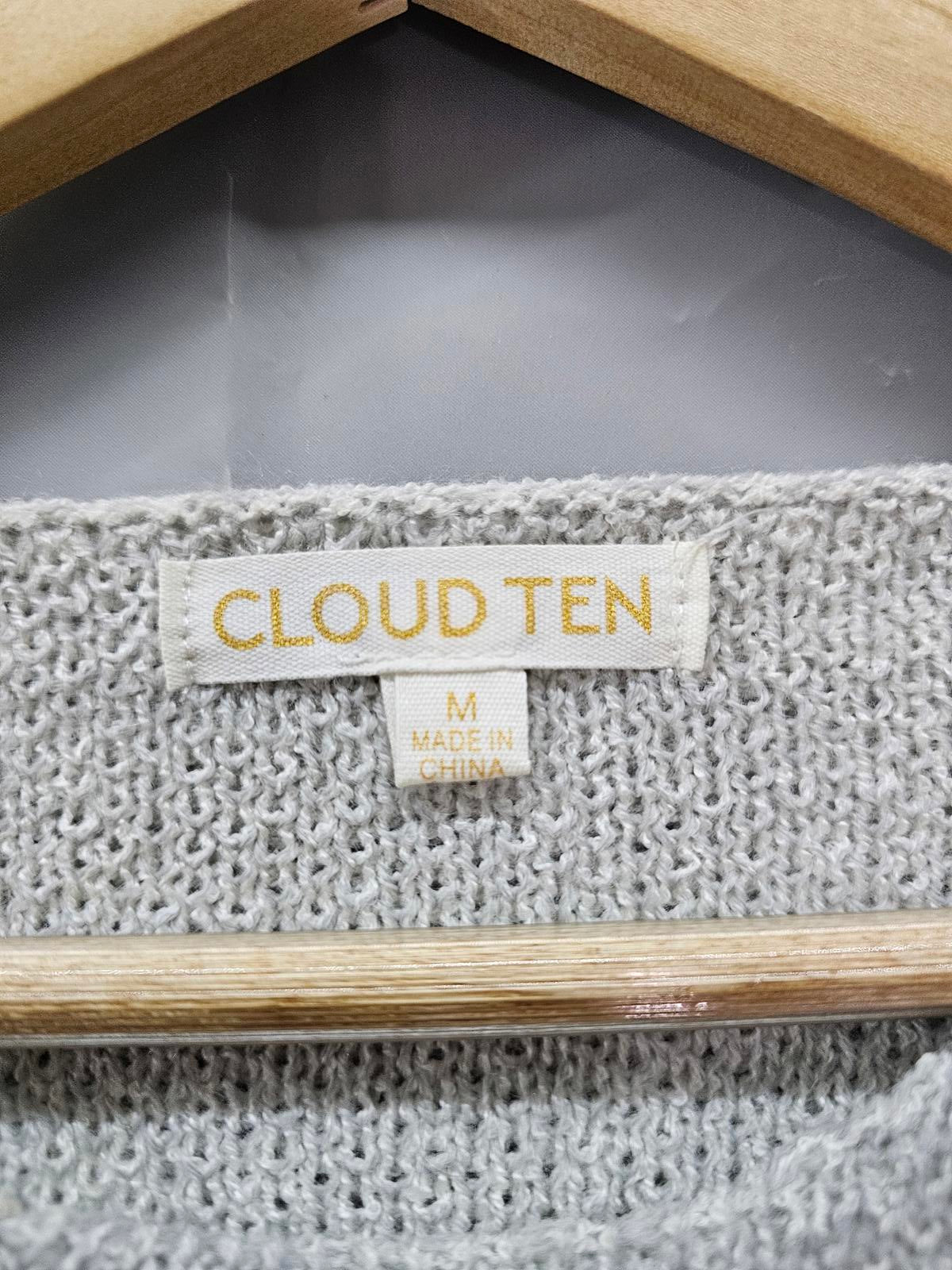 Cloud Ten Gray White Star Knit Sweater Crop Pullover Long Sleeve Women's Medium