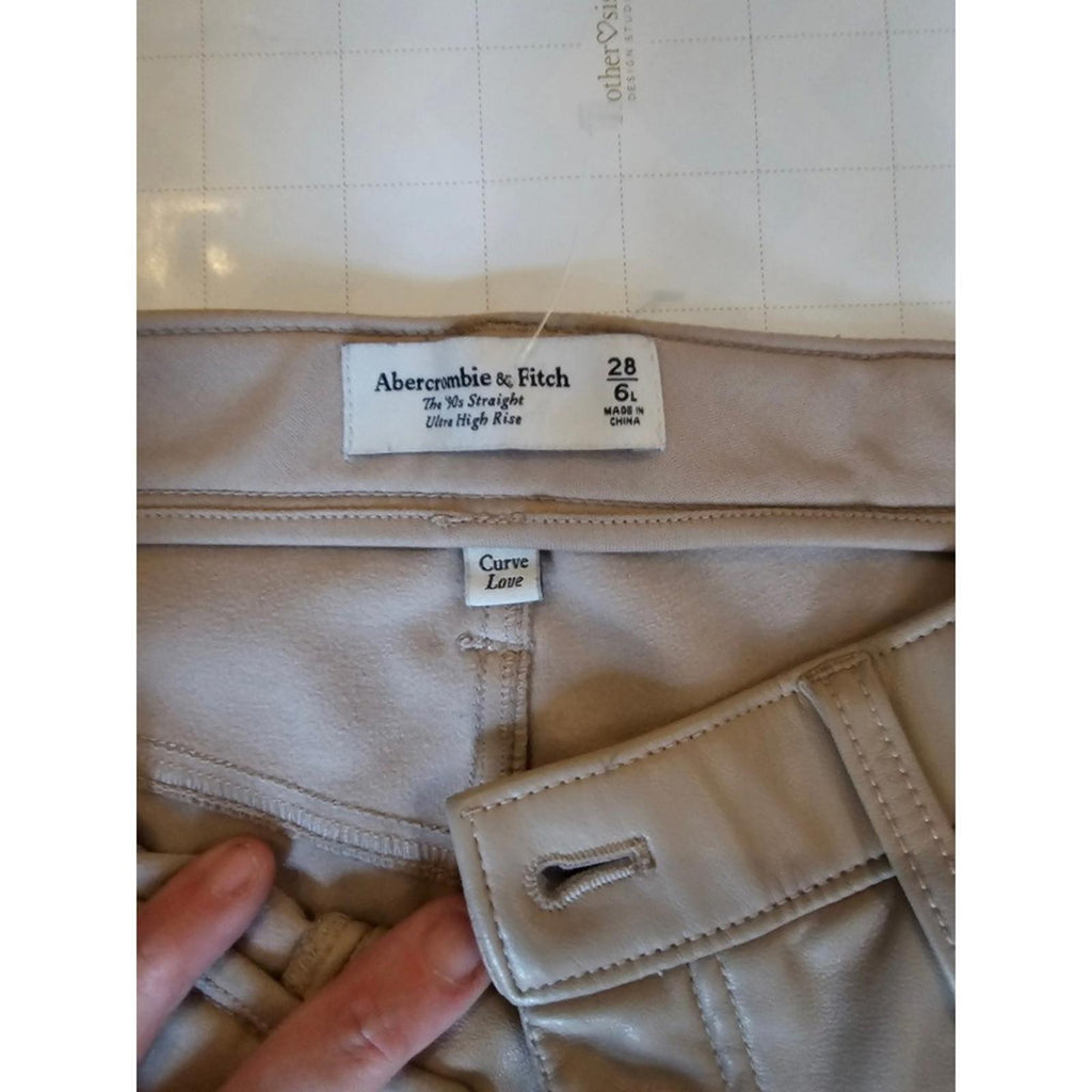 Abercrombie Fitch Curve Love 90s Straight Faux Leather Pants 28 6L Taupe