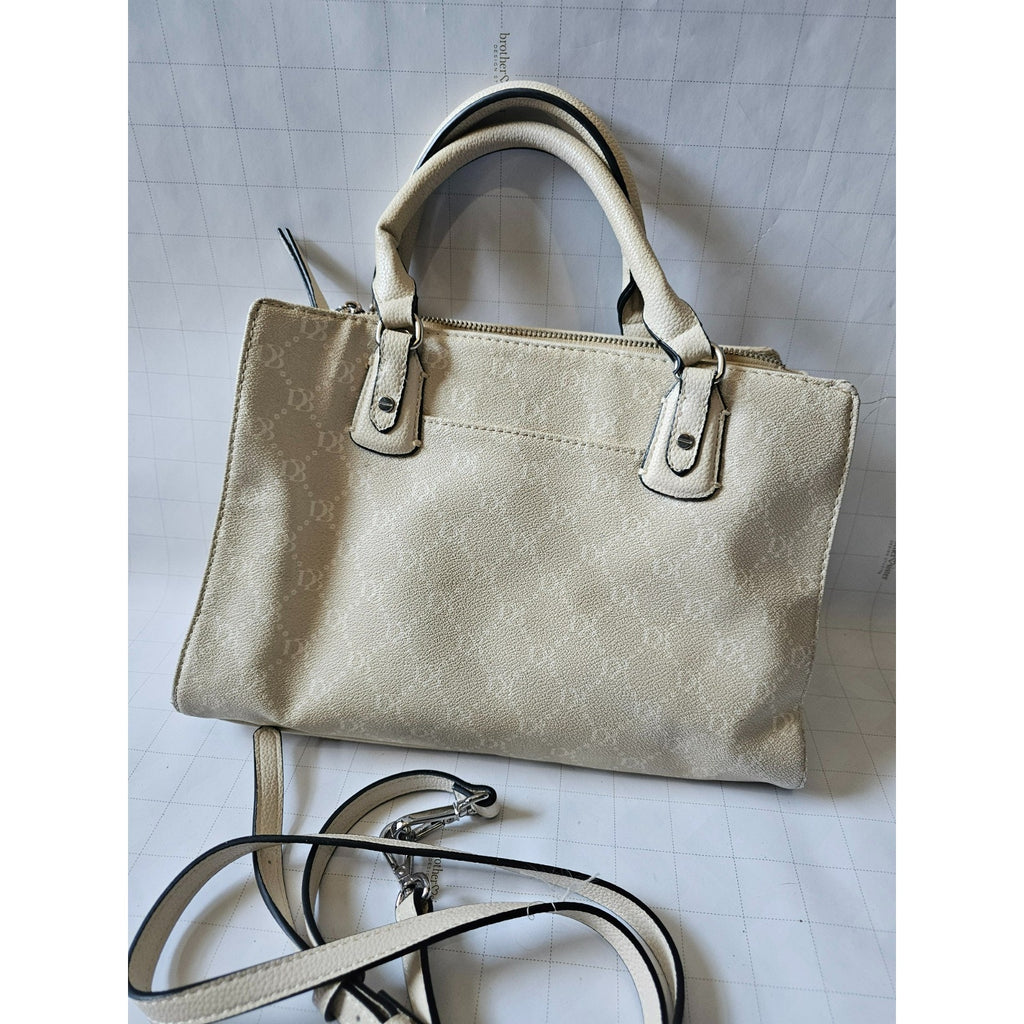 Dana Buchman Floral Print Satchel Tote Bag Cream Faux Leather DB Monogram